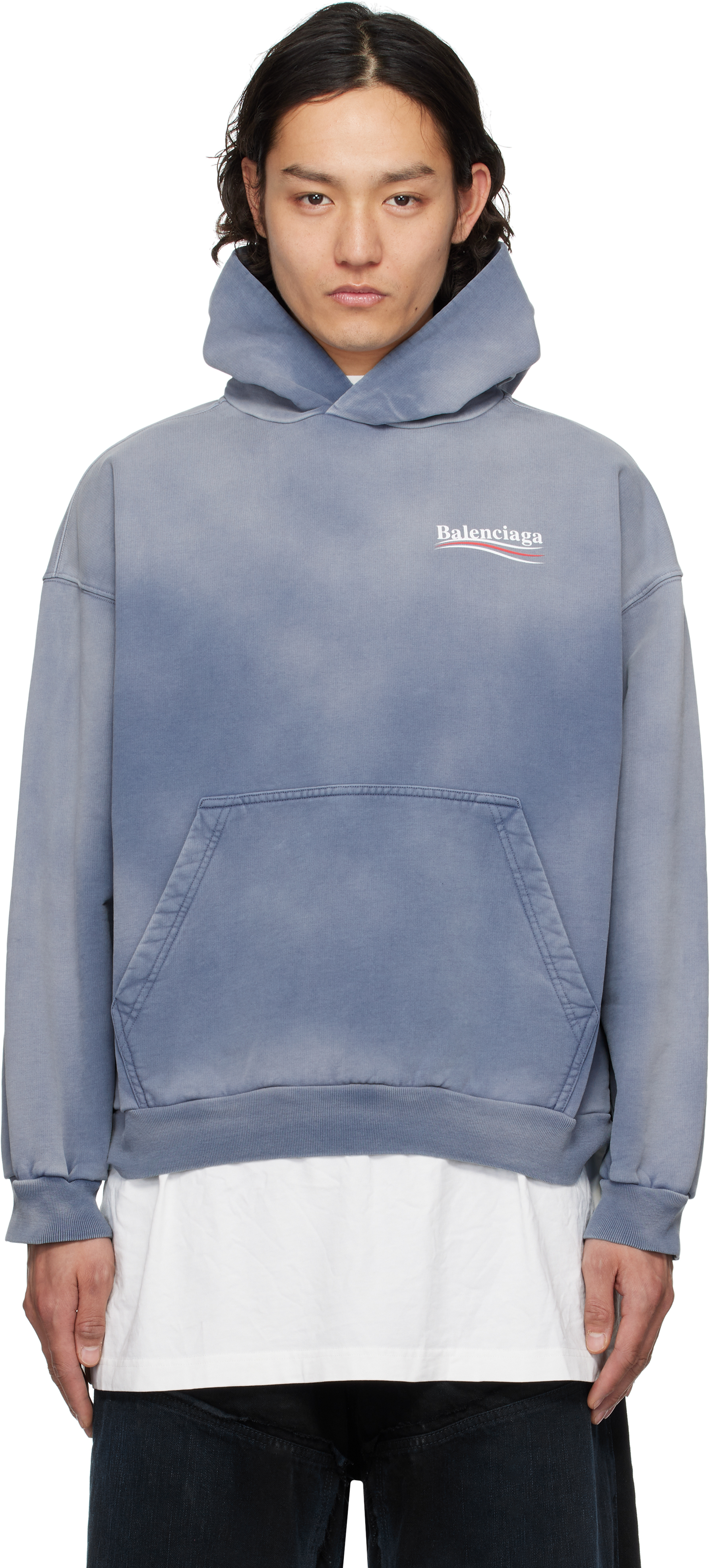 Balenciaga Sweater Pull Balenciaga Sans Capuche Bleu Acier Pull