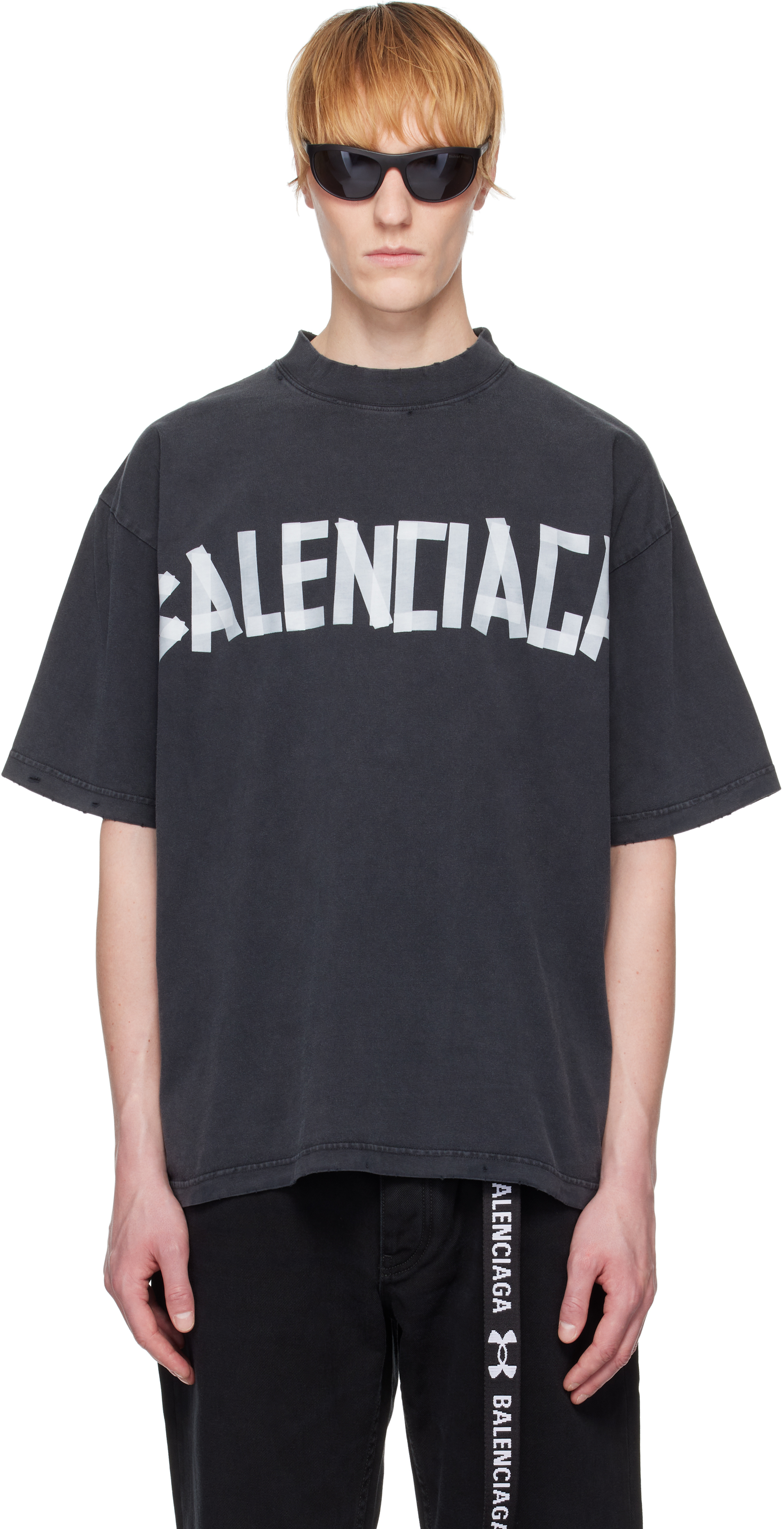 Balenciaga Black T-shirt With Lettering Logo Printed On The Front And Back In Cotton Man In 1041