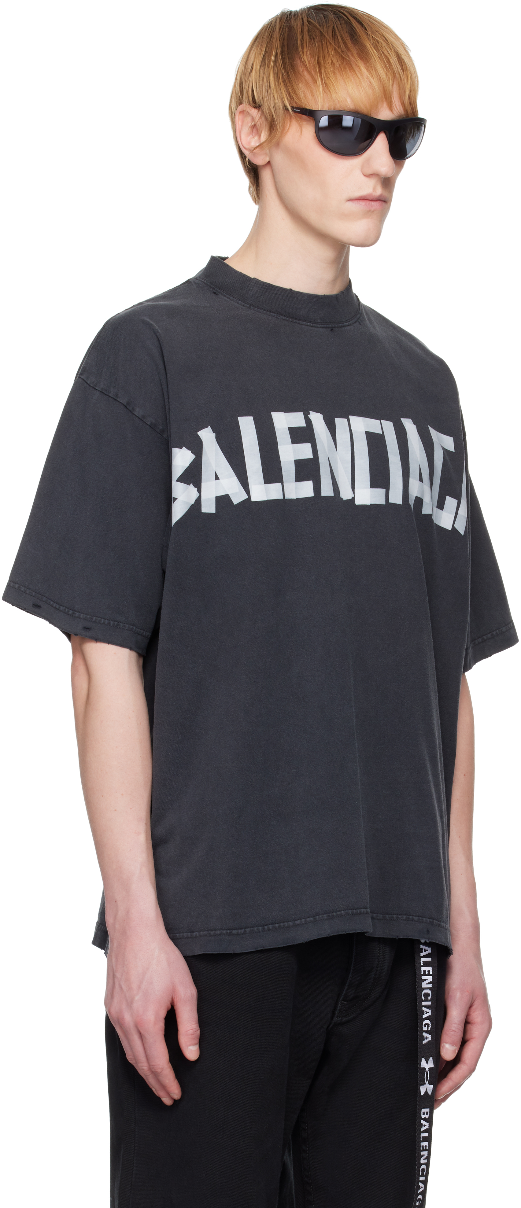 Balenciaga Black T-shirt With Lettering Logo Printed On The Front And Back In Cotton Man In 1041