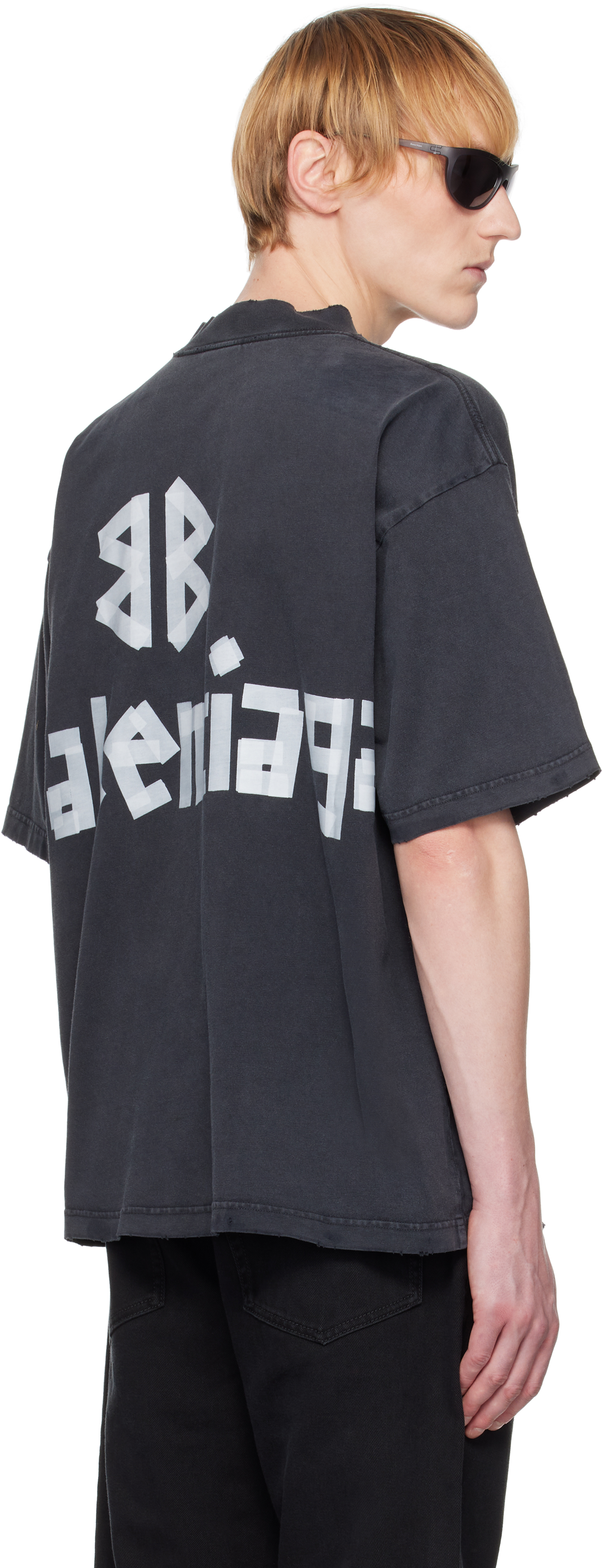 Balenciaga Black T-shirt With Lettering Logo Printed On The Front And Back In Cotton Man In 1041