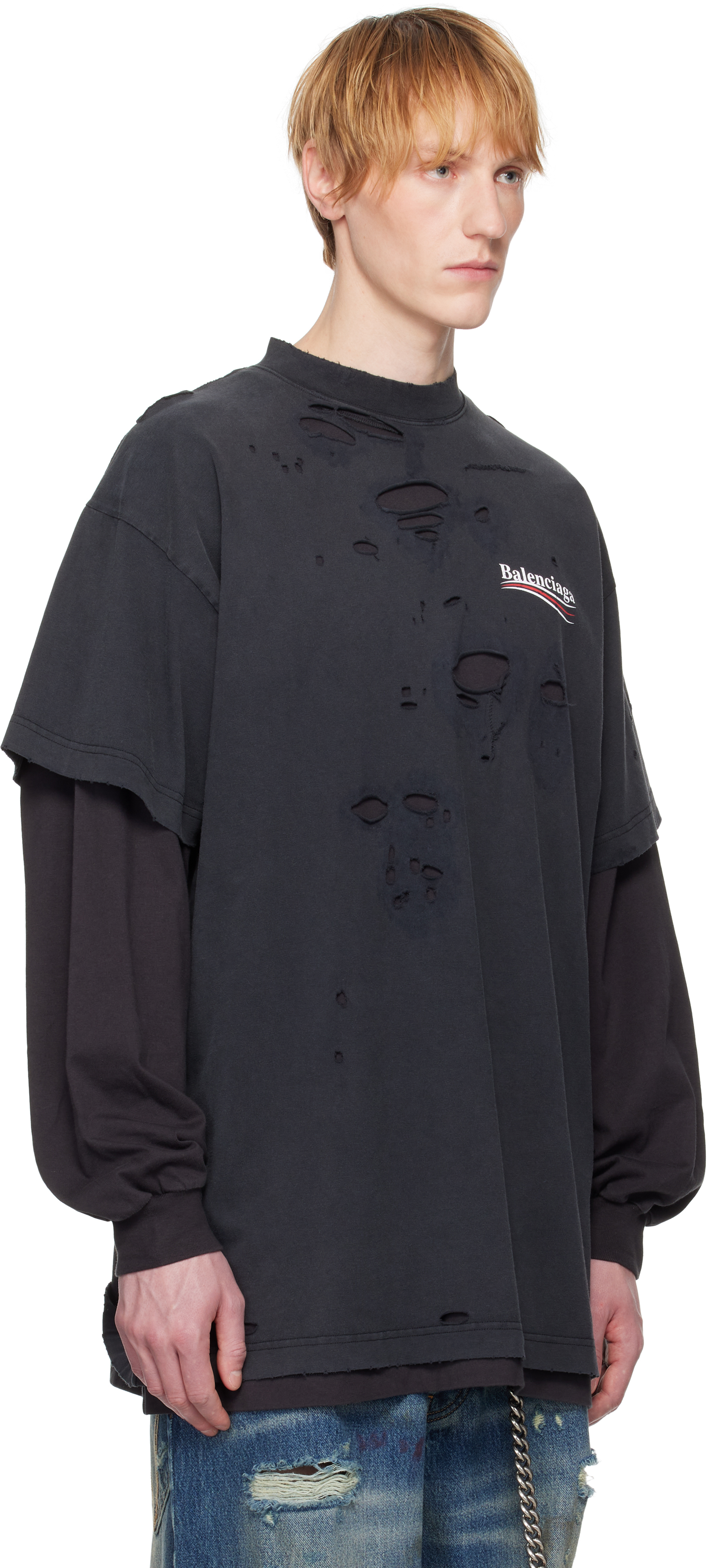 BALENCIAGA BLACK POLITICAL CAMPAIGN LONG SLEEVE LAYERED T-SHIRT