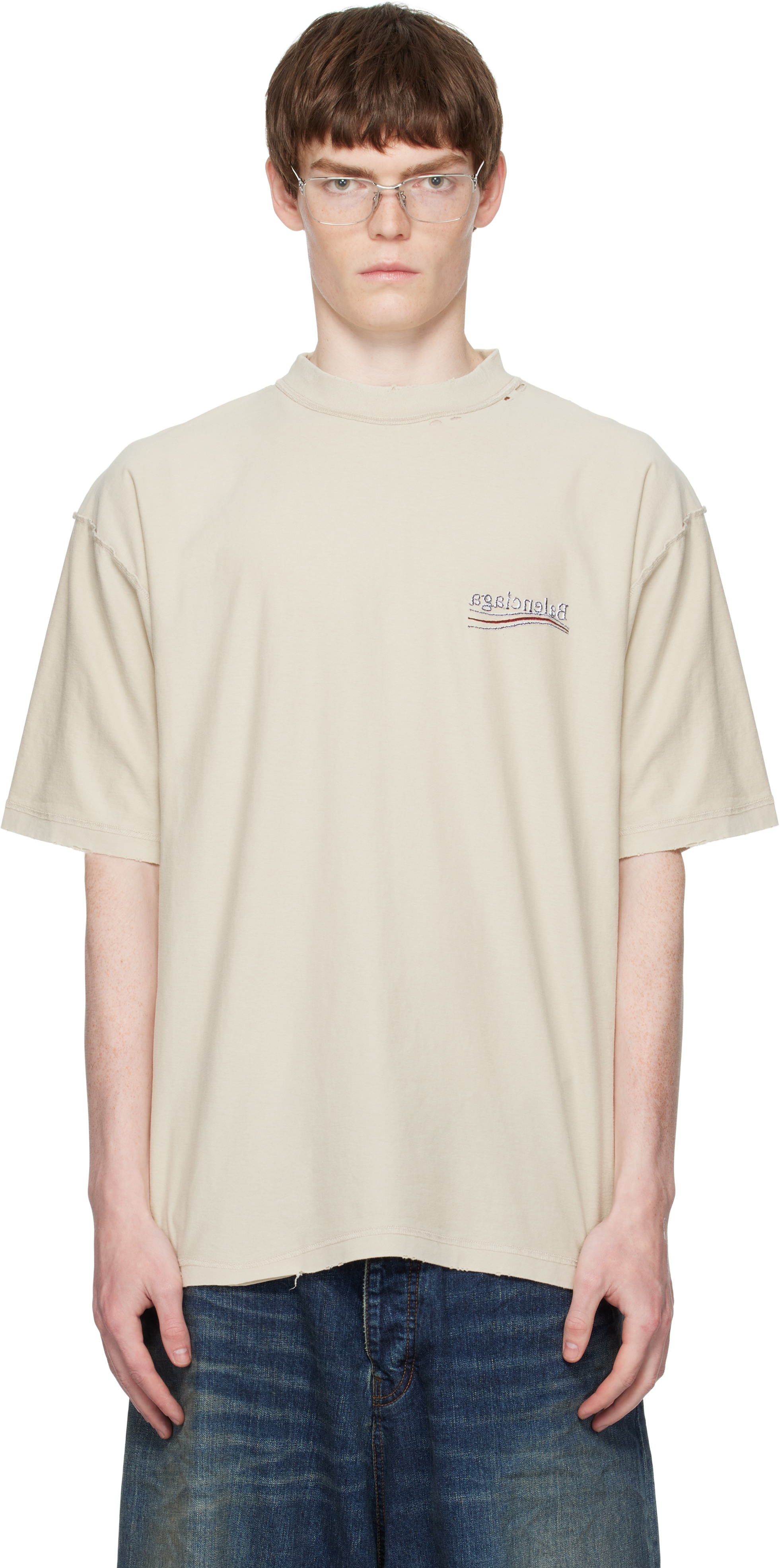 Balenciaga: Beige Political Campaign Inside-Out T-shirt | SSENSE Balenciaga: Beige Political Campaign Inside-Out T-shirt | SSENSE