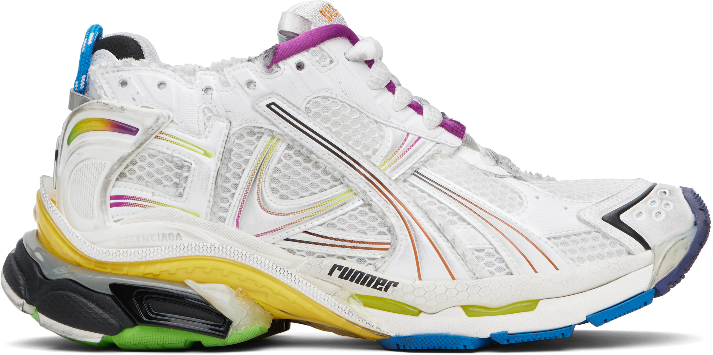 Balenciaga Men White Gradient Runner Sneakers In 9800