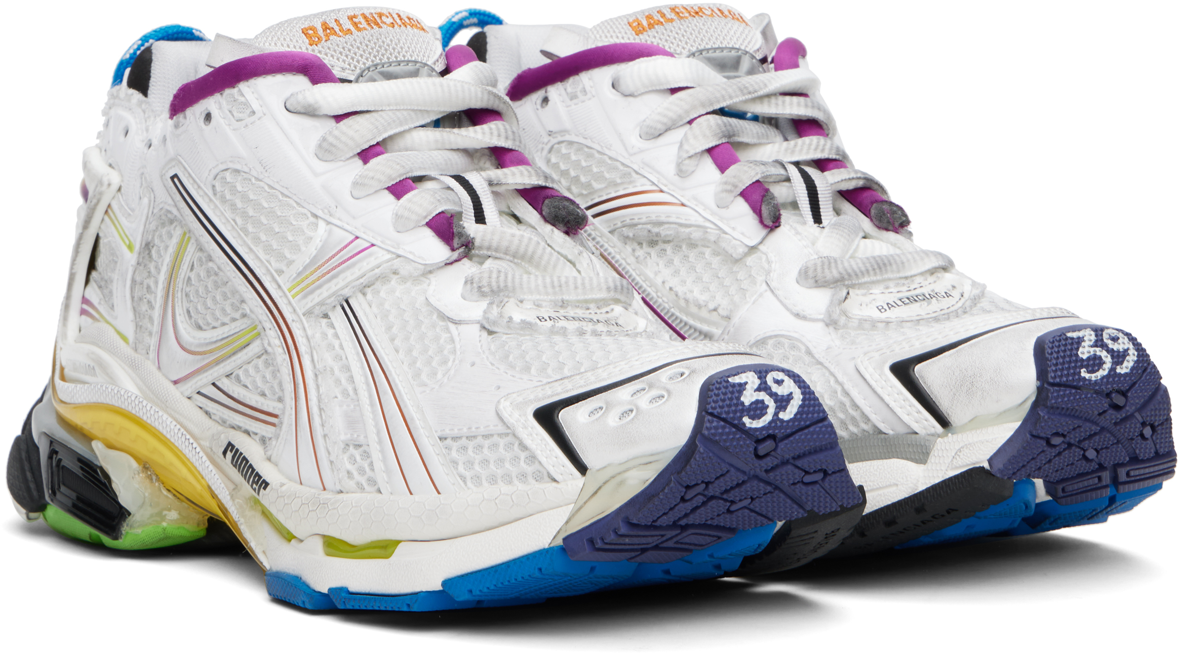 Balenciaga Men White Gradient Runner Sneakers In 9800