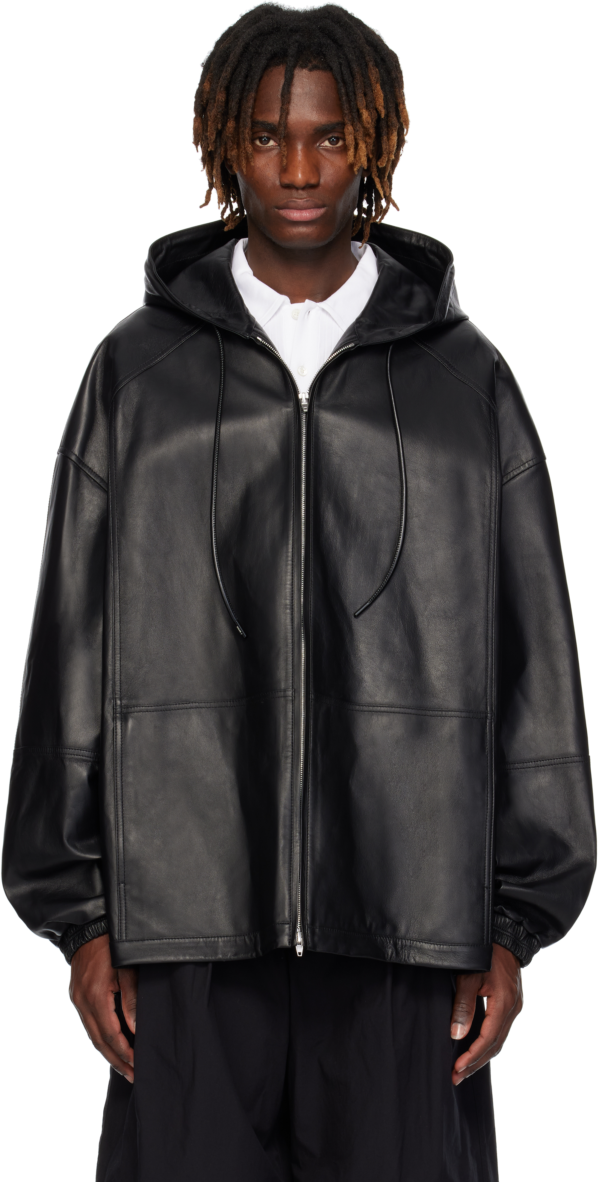 【JUUN.J】Leather Sleeve Varsity Jumper Gray Juun.j Collection pour Hommes | SSENSE France