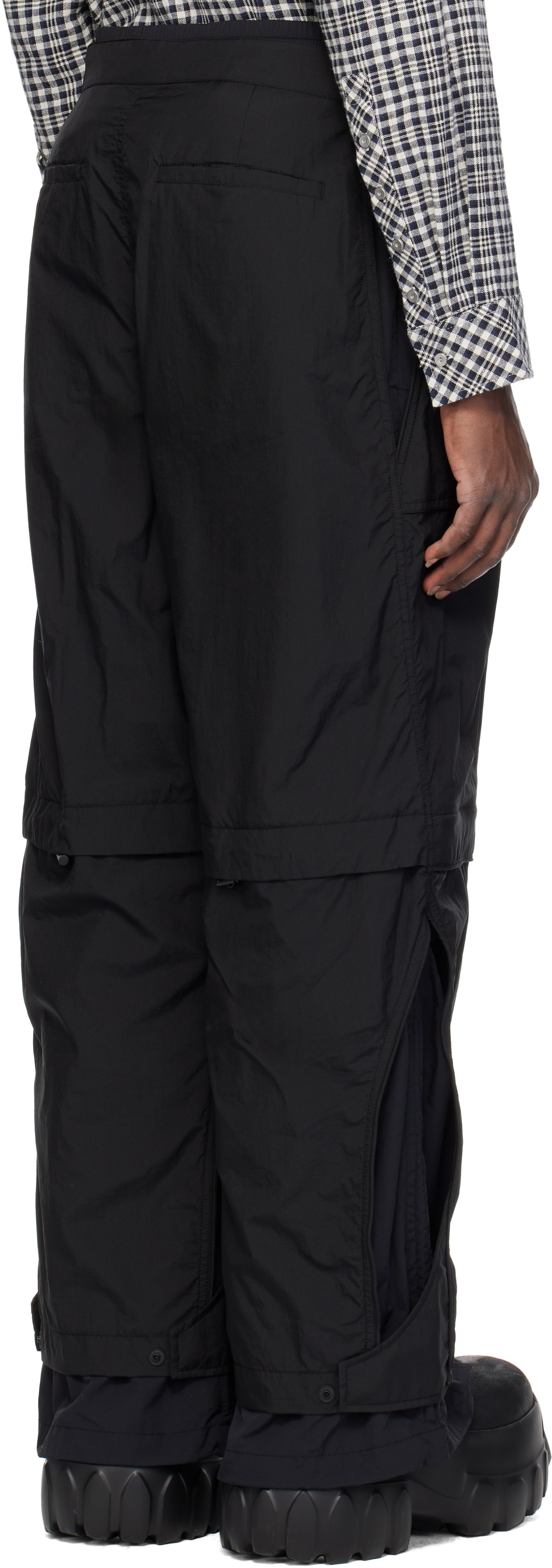 JUUNJ BLACK NYLON LAYERED TROUSERS