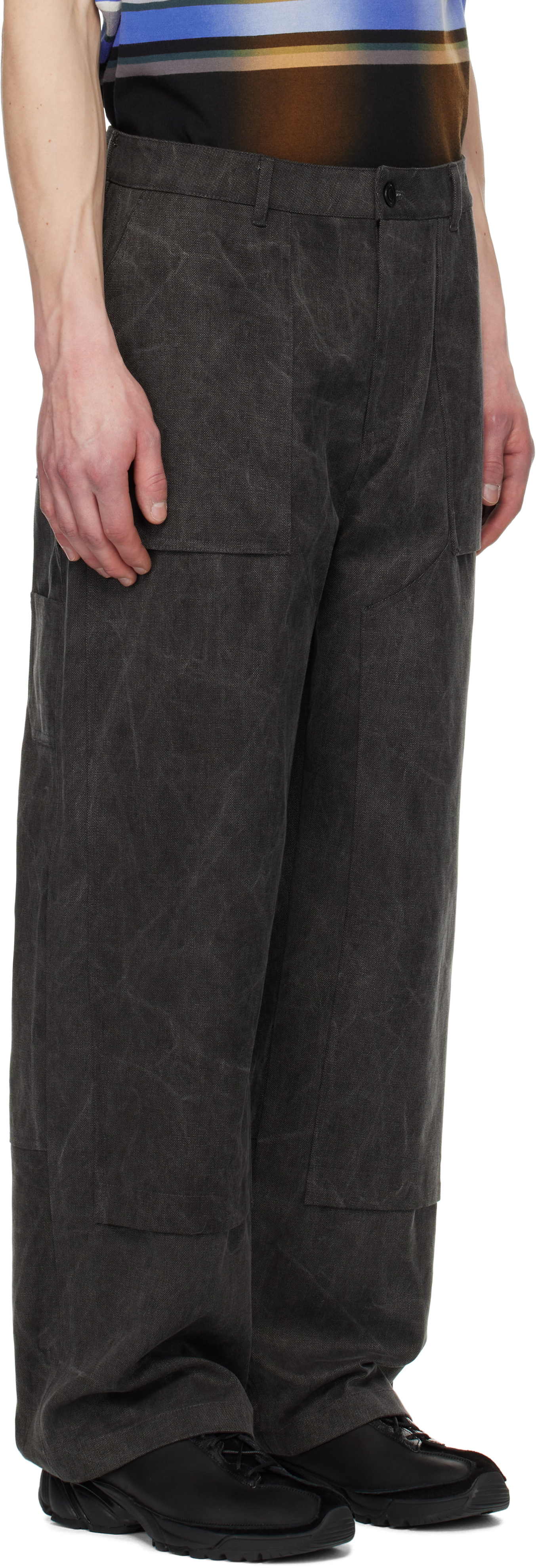 Shop Juunj Gray Washed Cotton Work Trousers In Grey
