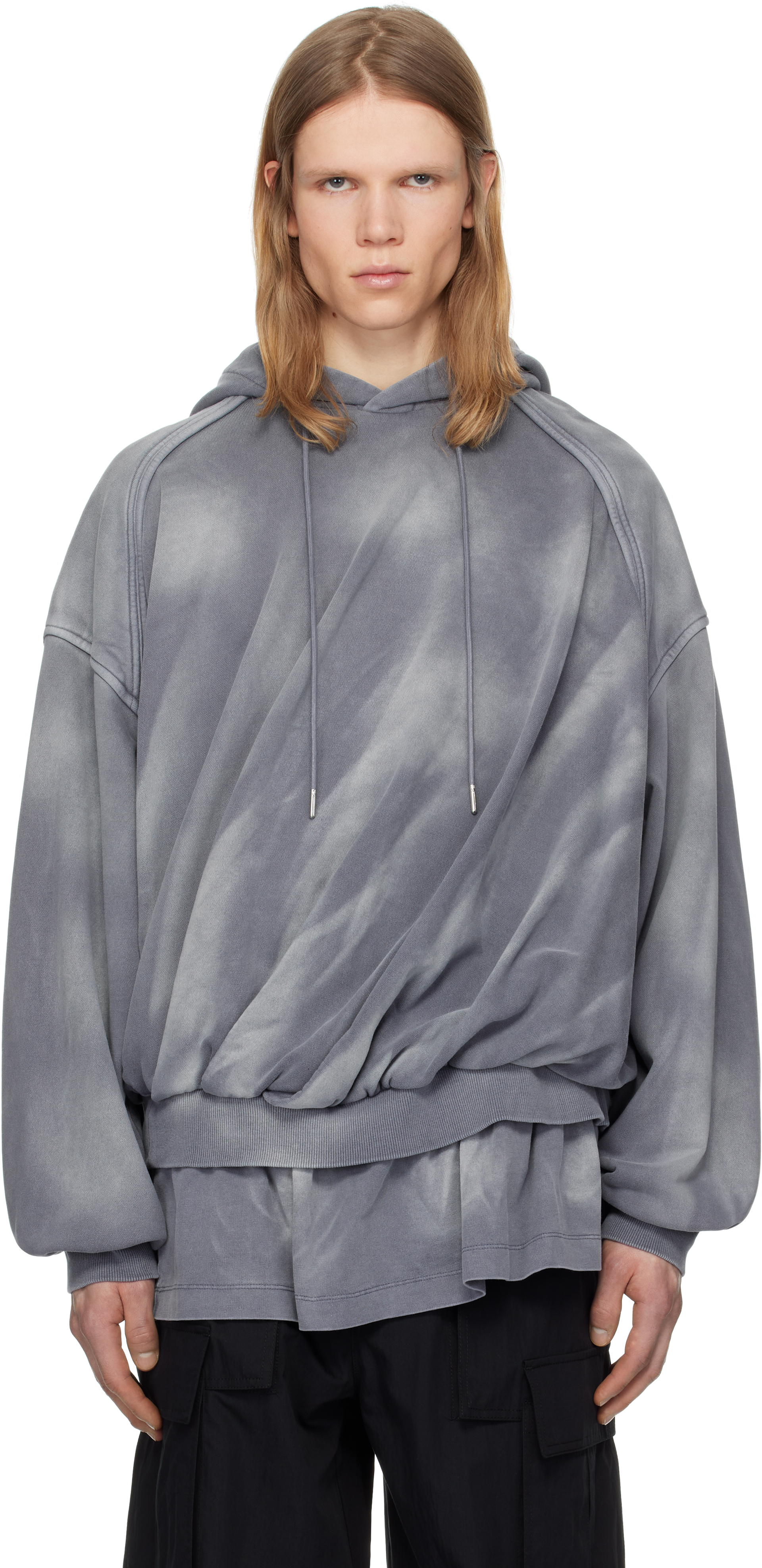 Juun. J Blue Layered Twisted Hoodie