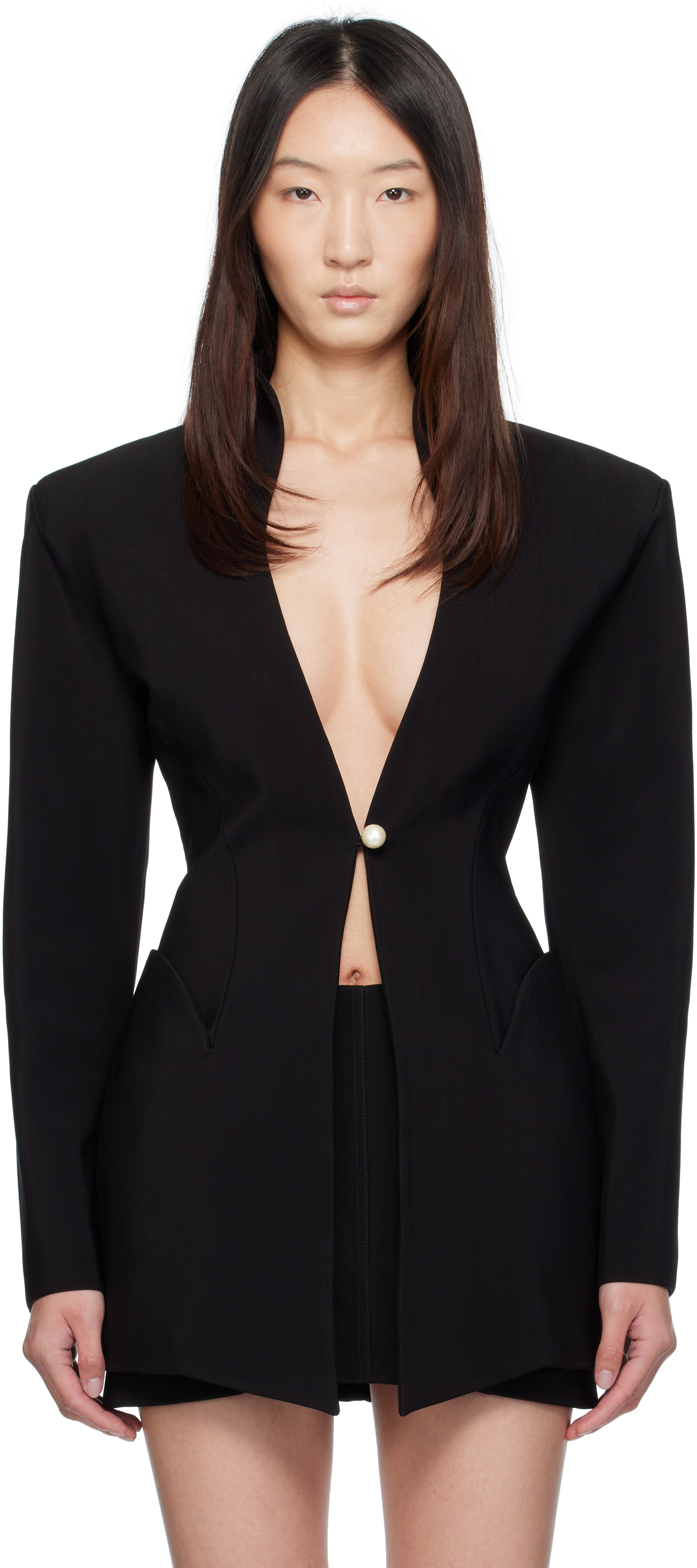 Black Sculptural Long Blazer