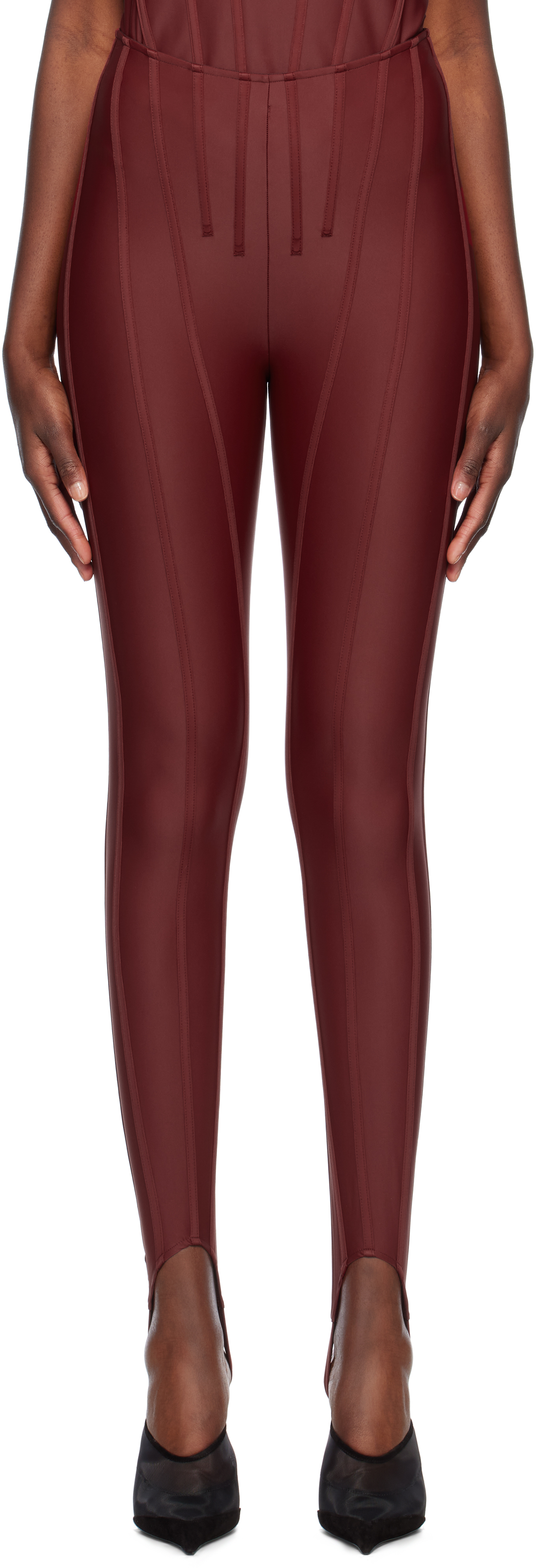 【関税込み】Mugler レッド Corseted レギンス Muglerのレッド Corseted レギンスがセール中