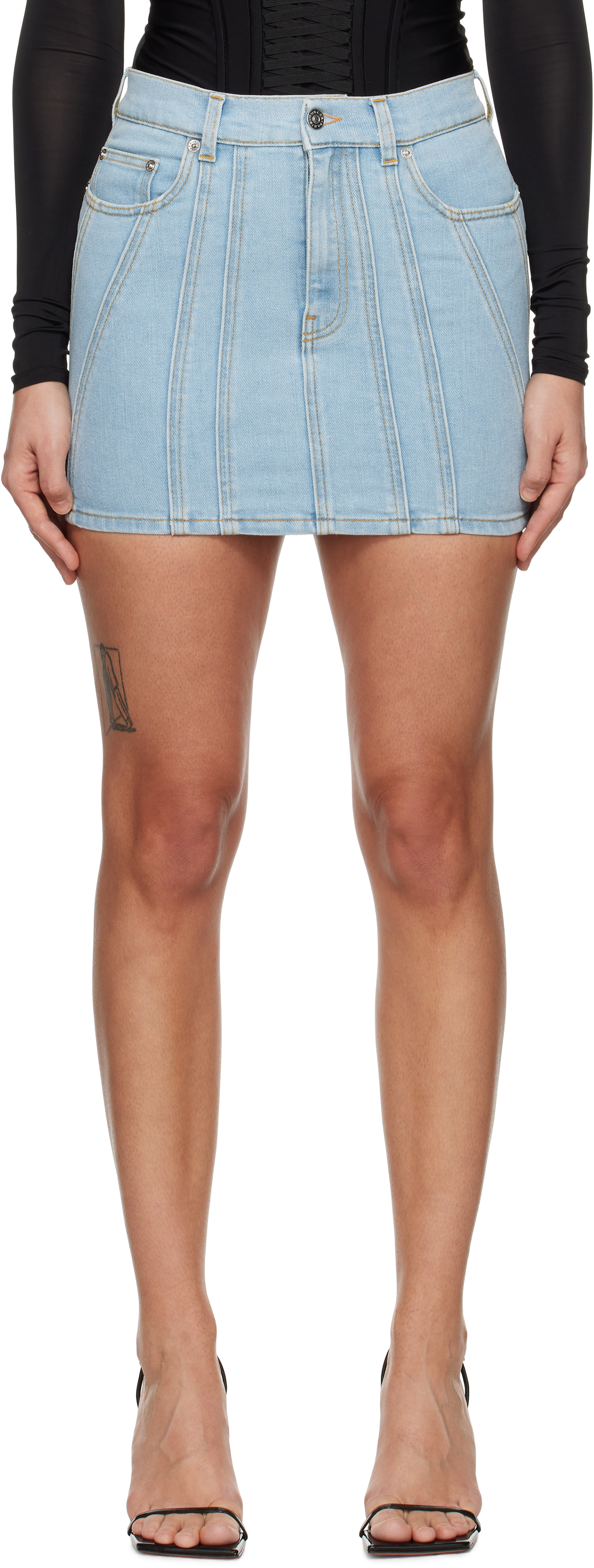 Blue Spiral Denim Miniskirt