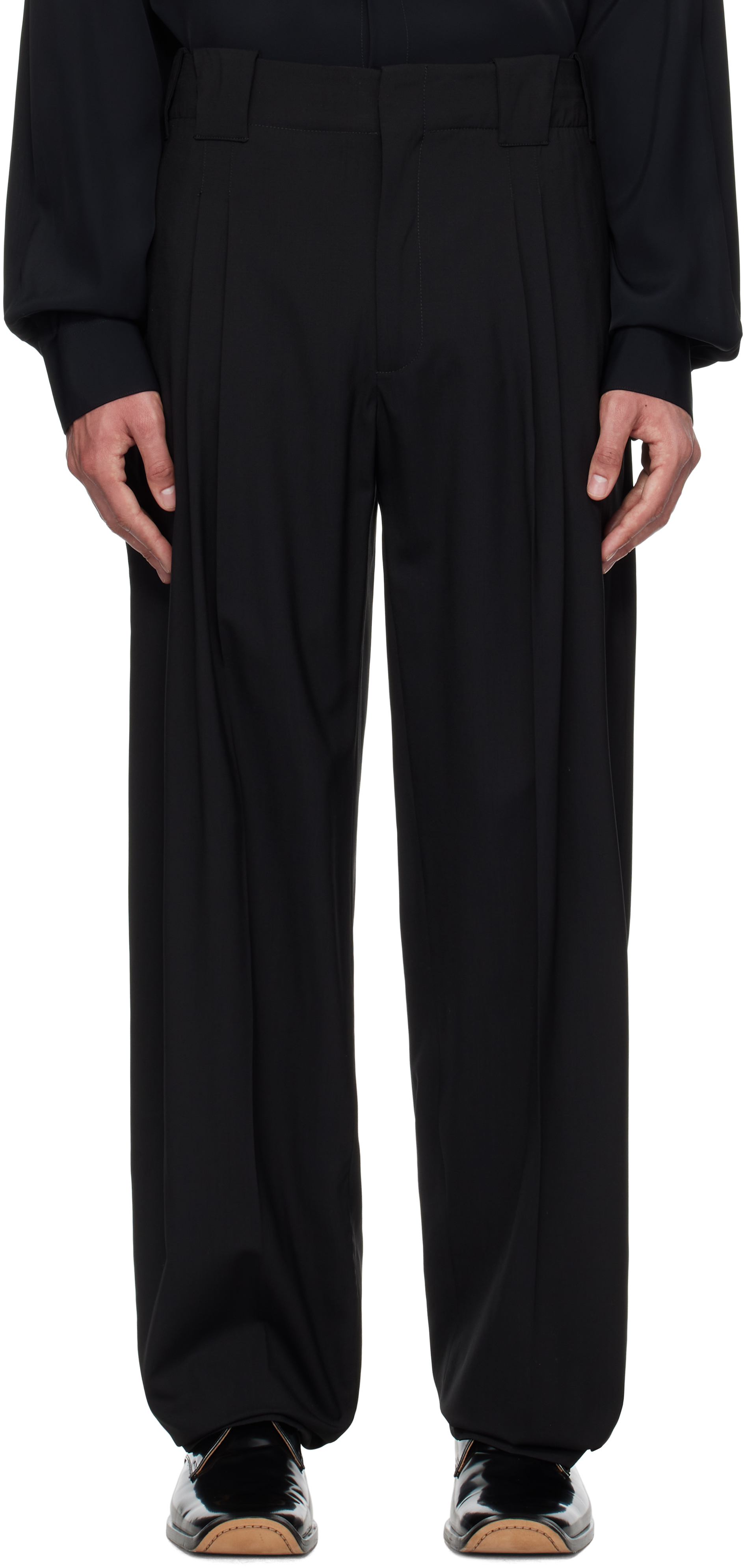 【関税込み】Mugler グレー＆ブラック パネル ラウンジパンツ bottoms-02251 インタック ワイドパンツ ブラウン グレー | L