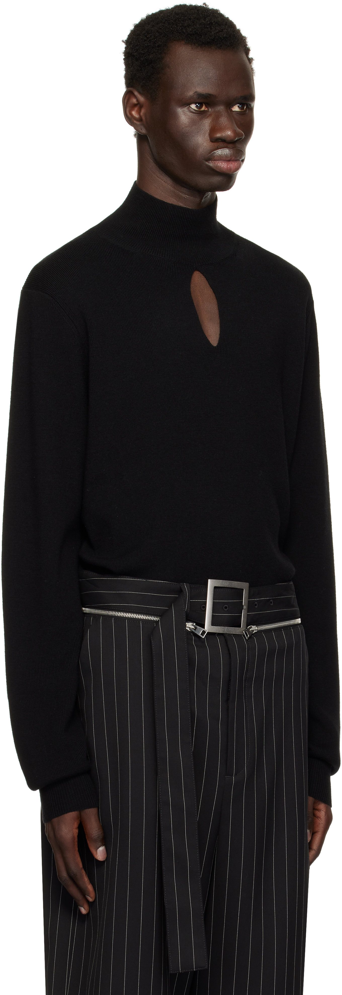 Mugler Black Cut-out Knit Turtleneck In 1999
