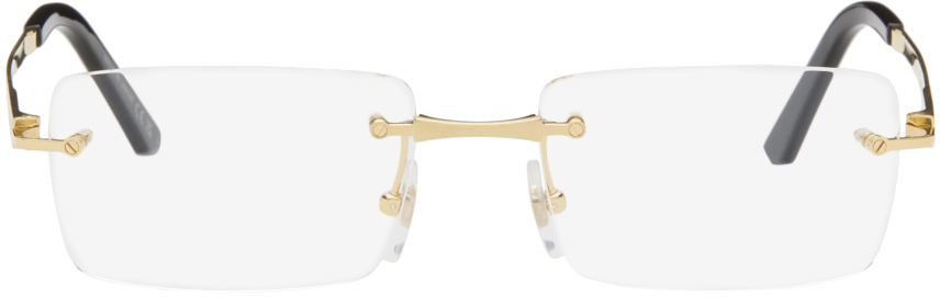 Cartier Gold 'Santos de Cartier' Rectangular Titanium Glasses