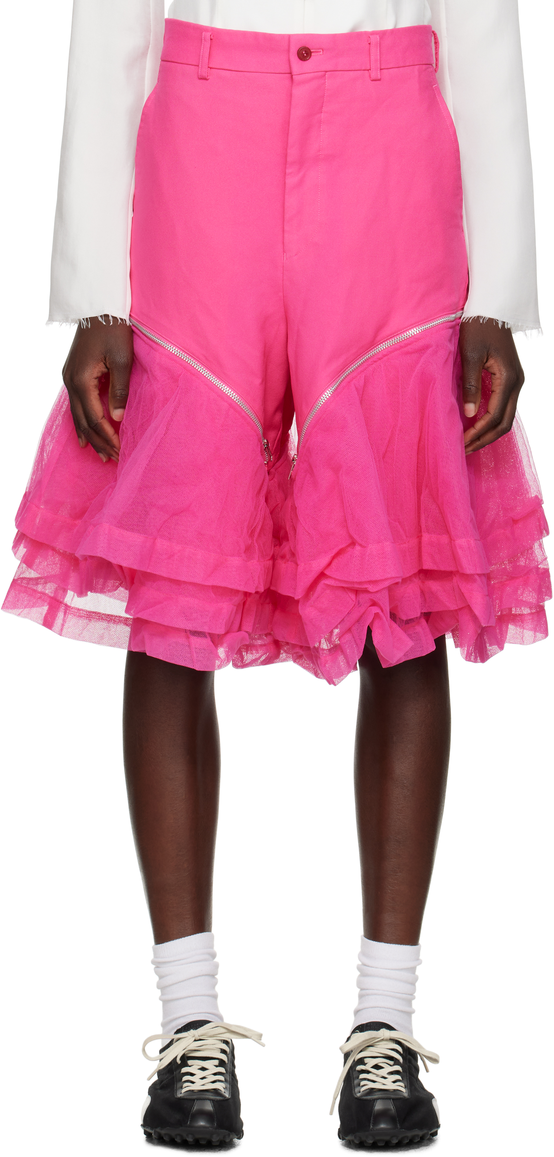 Comme des Garçons Gabardine Short Pants Pink Gabardine Medium Shorts by Comme des Garçons Homme Plus