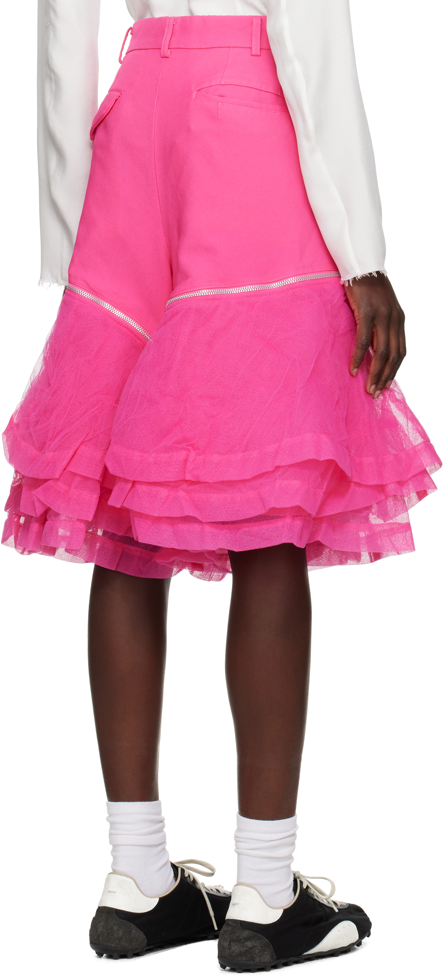 Comme Des Garçons Homme Deux Pink Gabardine & Nylon Tulle Garment Treated Shorts In 1 Pink