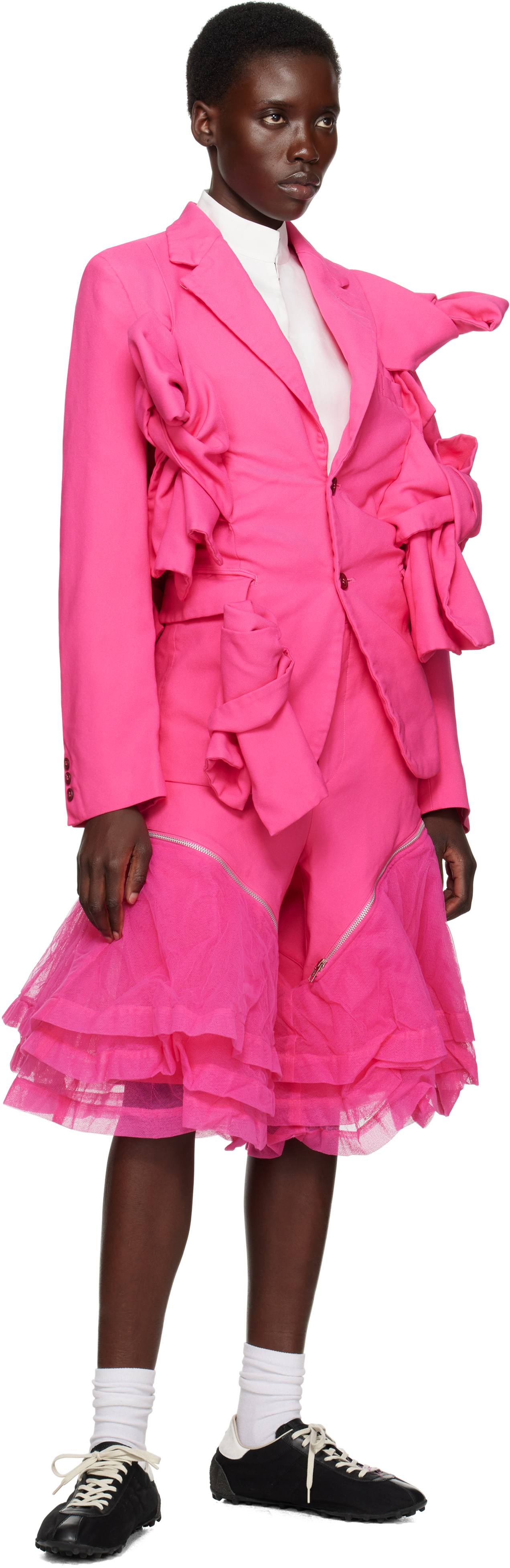 Comme Des Garçons Homme Deux Pink Gabardine & Nylon Tulle Garment Treated Shorts In 1 Pink