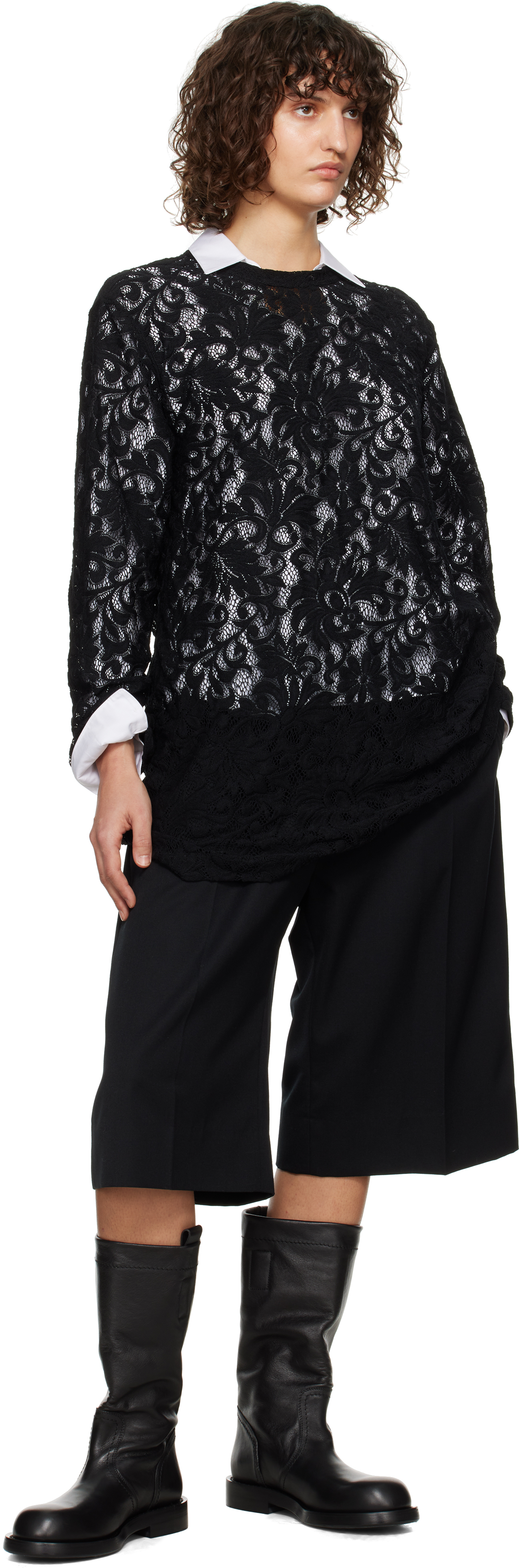 Comme Des Garçons Homme Deux Black Raschel Lace T-shirt In 1 Black