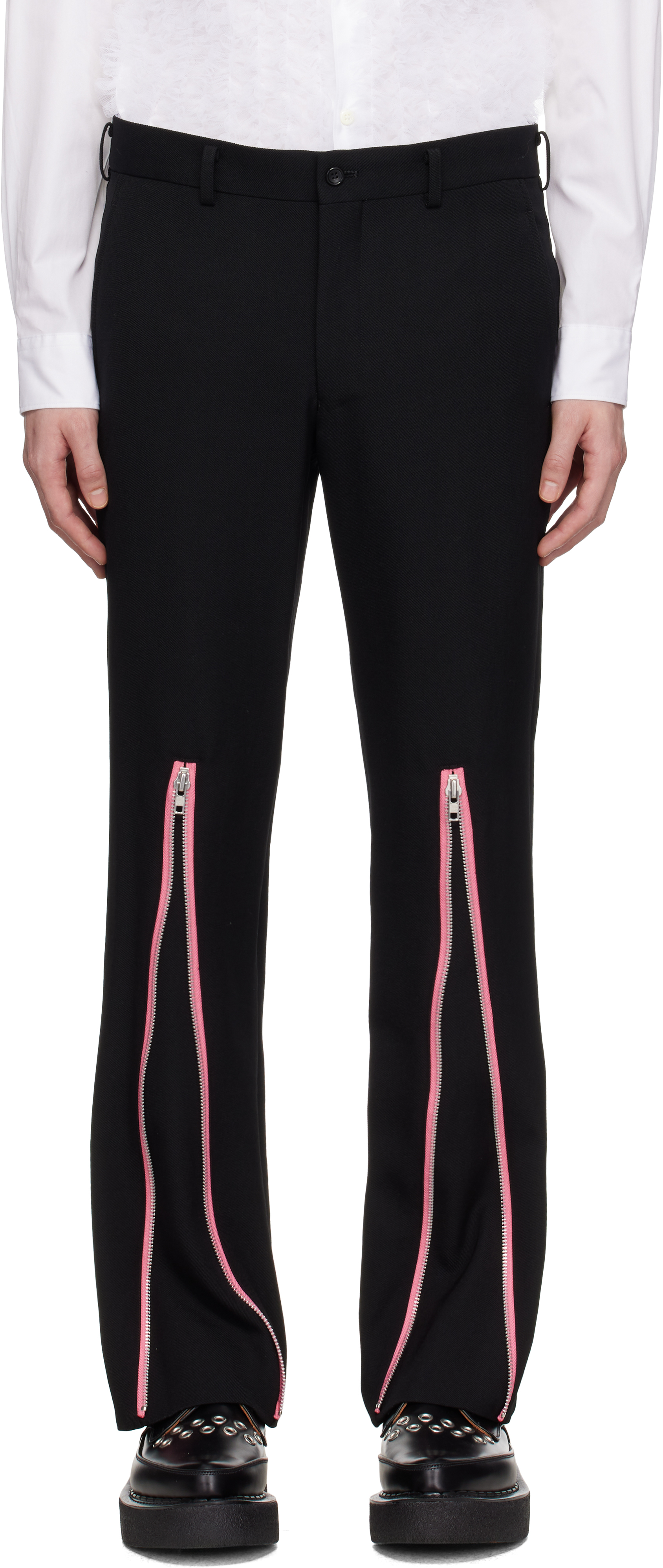 Black & Pink Thick Gabardine Zip Trousers