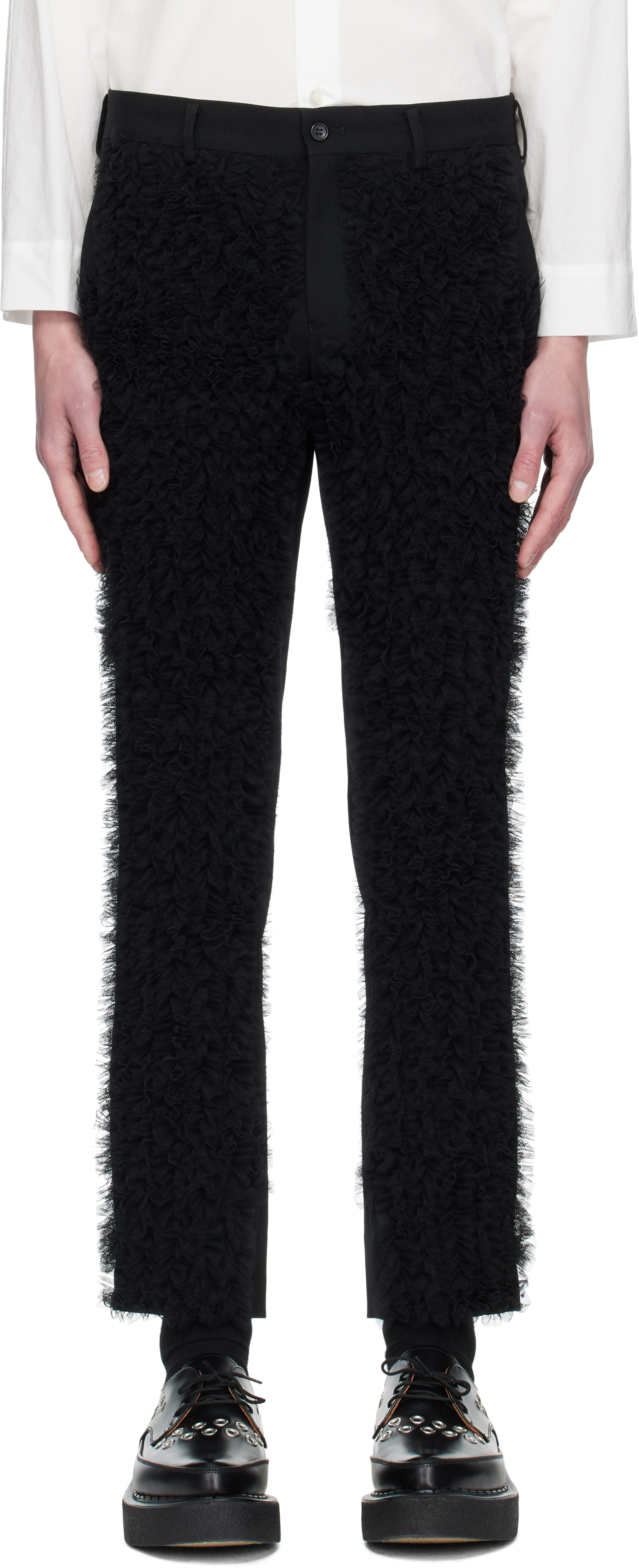 Black Wool Gabardine Medium & Nylon Tulle Trousers