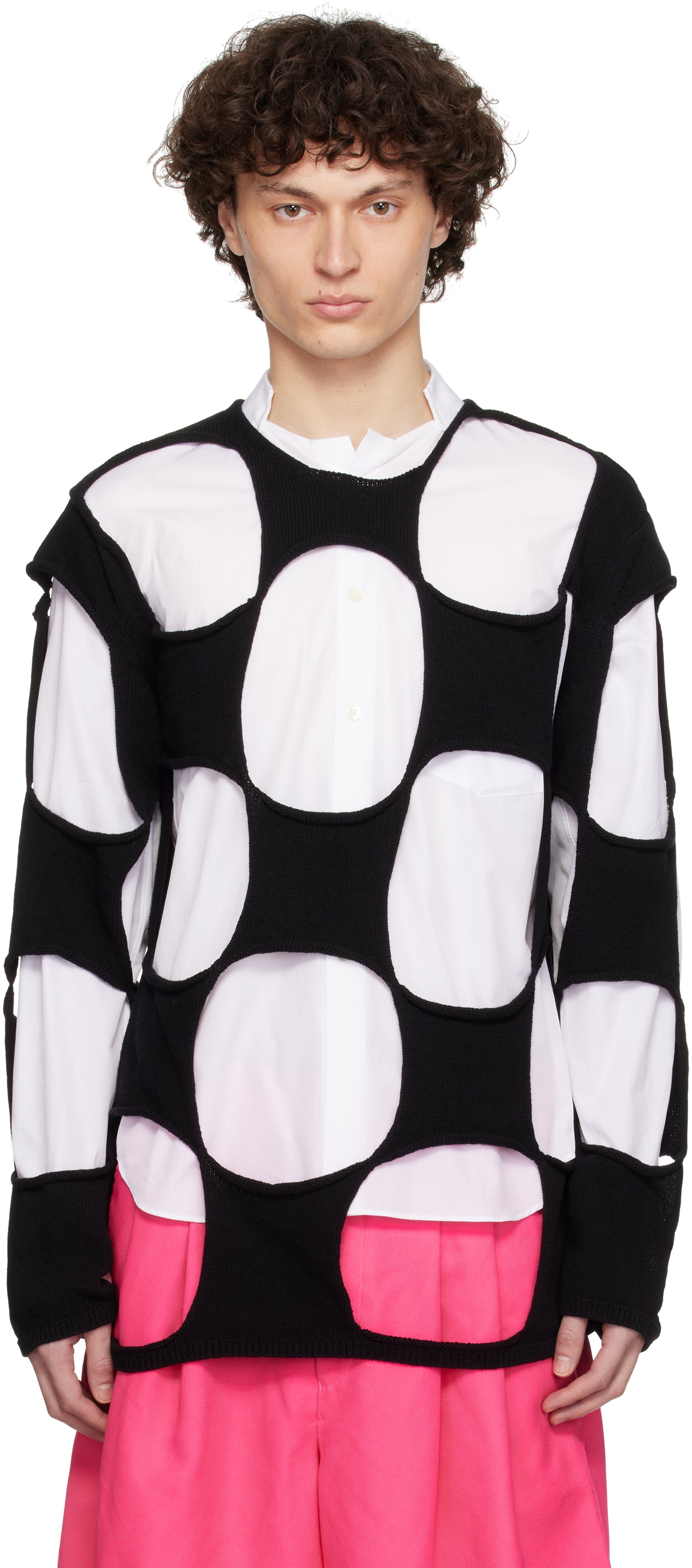 Comme Des Garçons Homme Deux Black Cotton Code Intarsia B Pattern Crewneck Sweater