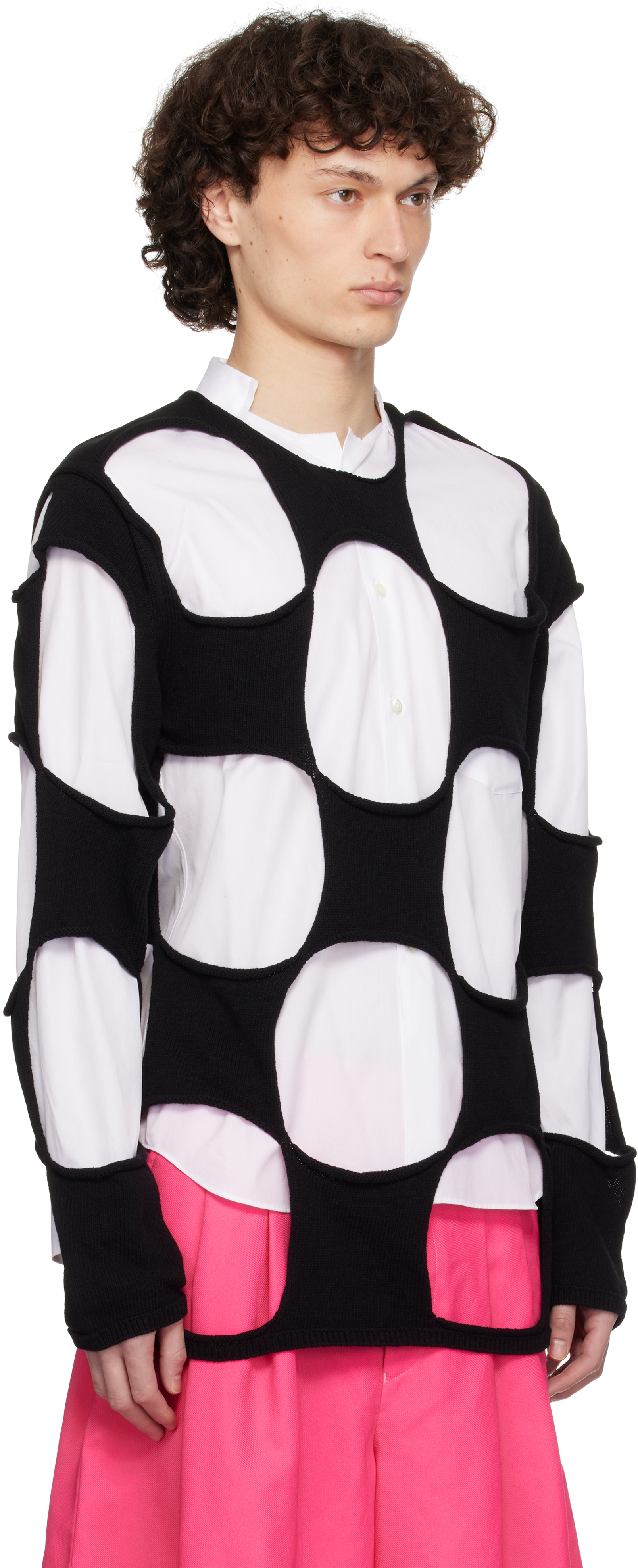 Comme Des Garçons Homme Deux Black Cotton Code Intarsia B Pattern Crewneck Sweater