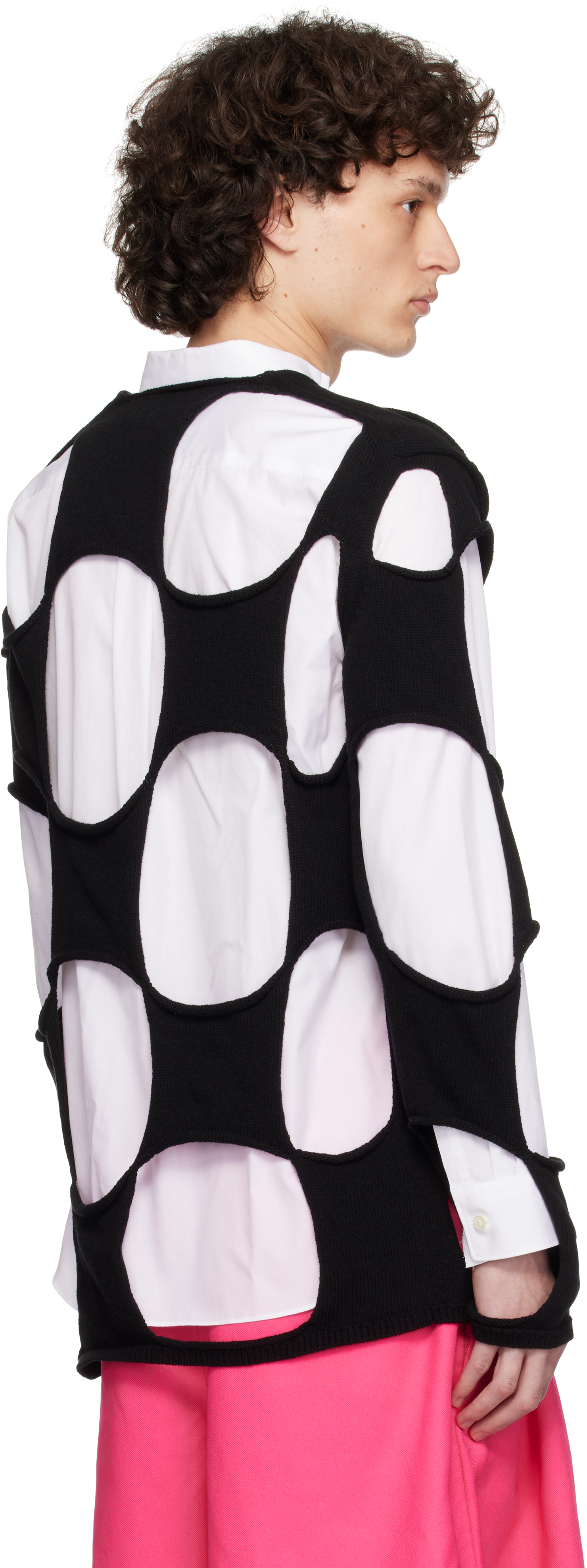 Comme Des Garçons Homme Deux Black Cotton Code Intarsia B Pattern Crewneck Sweater