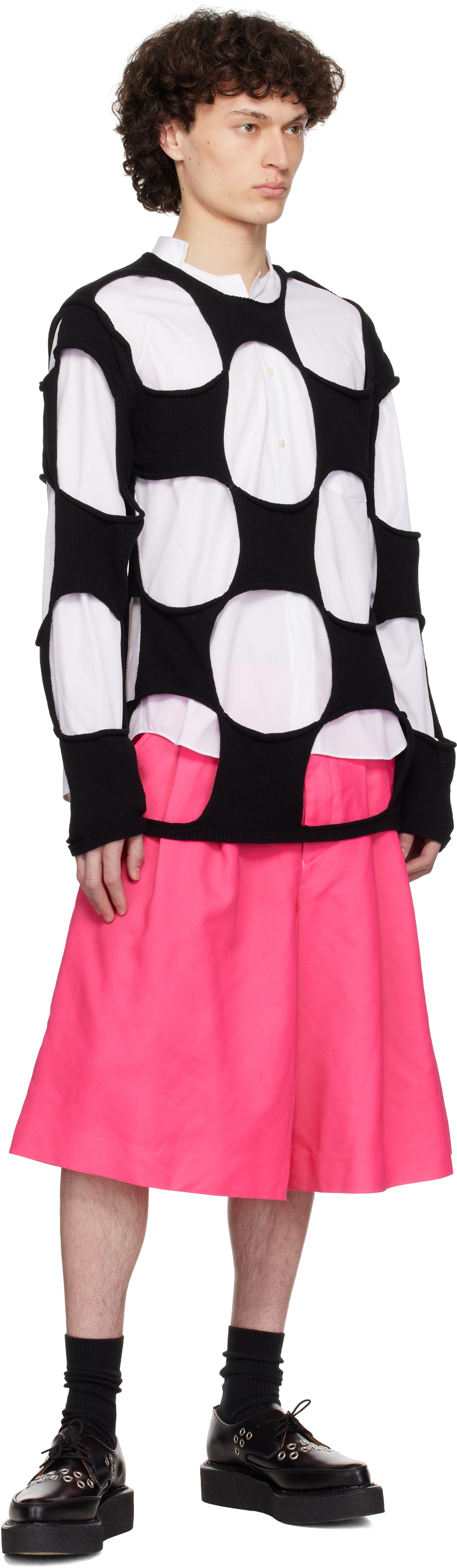 Comme Des Garçons Homme Deux Black Cotton Code Intarsia B Pattern Crewneck Sweater