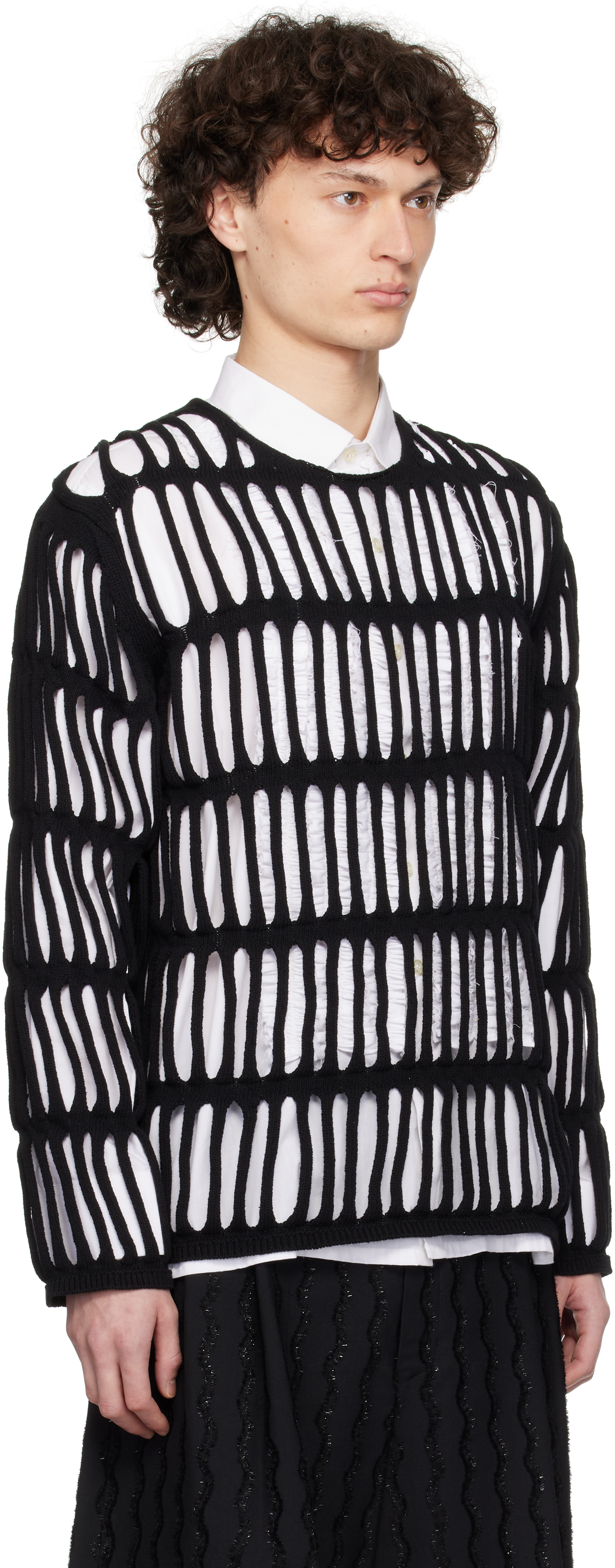 Comme Des Garçons Homme Deux Black Cotton Code Intarsia A Pattern Crewneck Sweater