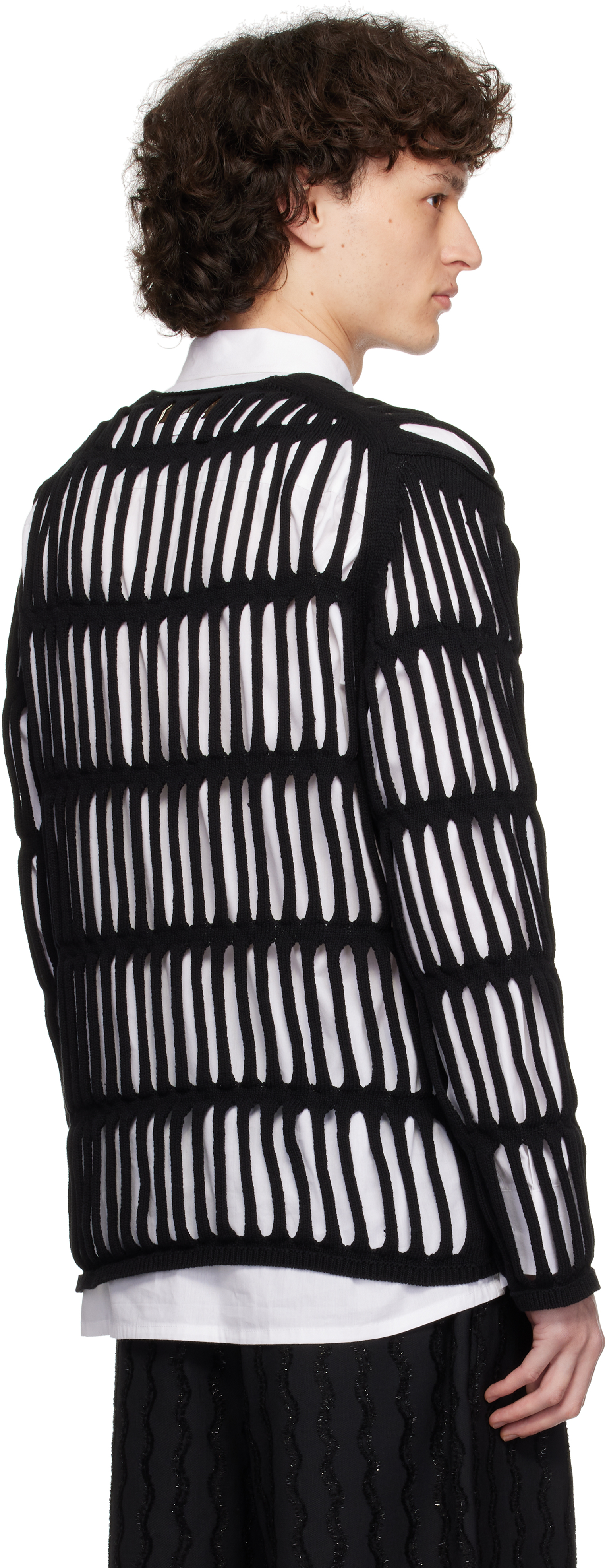 Comme Des Garçons Homme Deux Black Cotton Code Intarsia A Pattern Crewneck Sweater