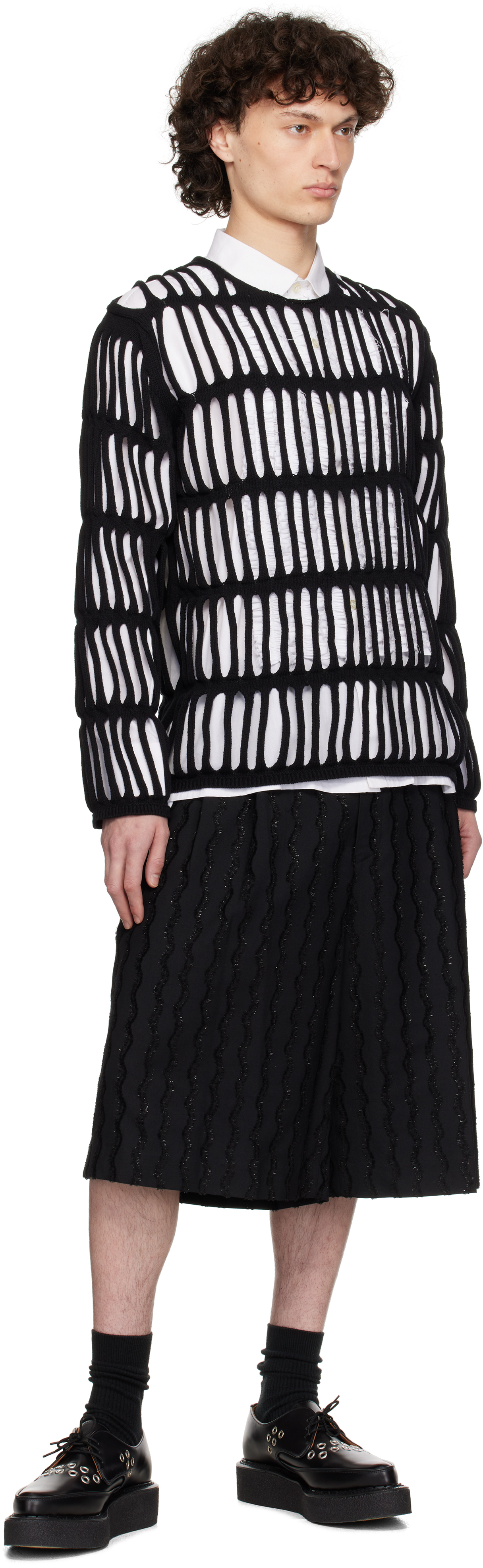 Comme Des Garçons Homme Deux Black Cotton Code Intarsia A Pattern Crewneck Sweater