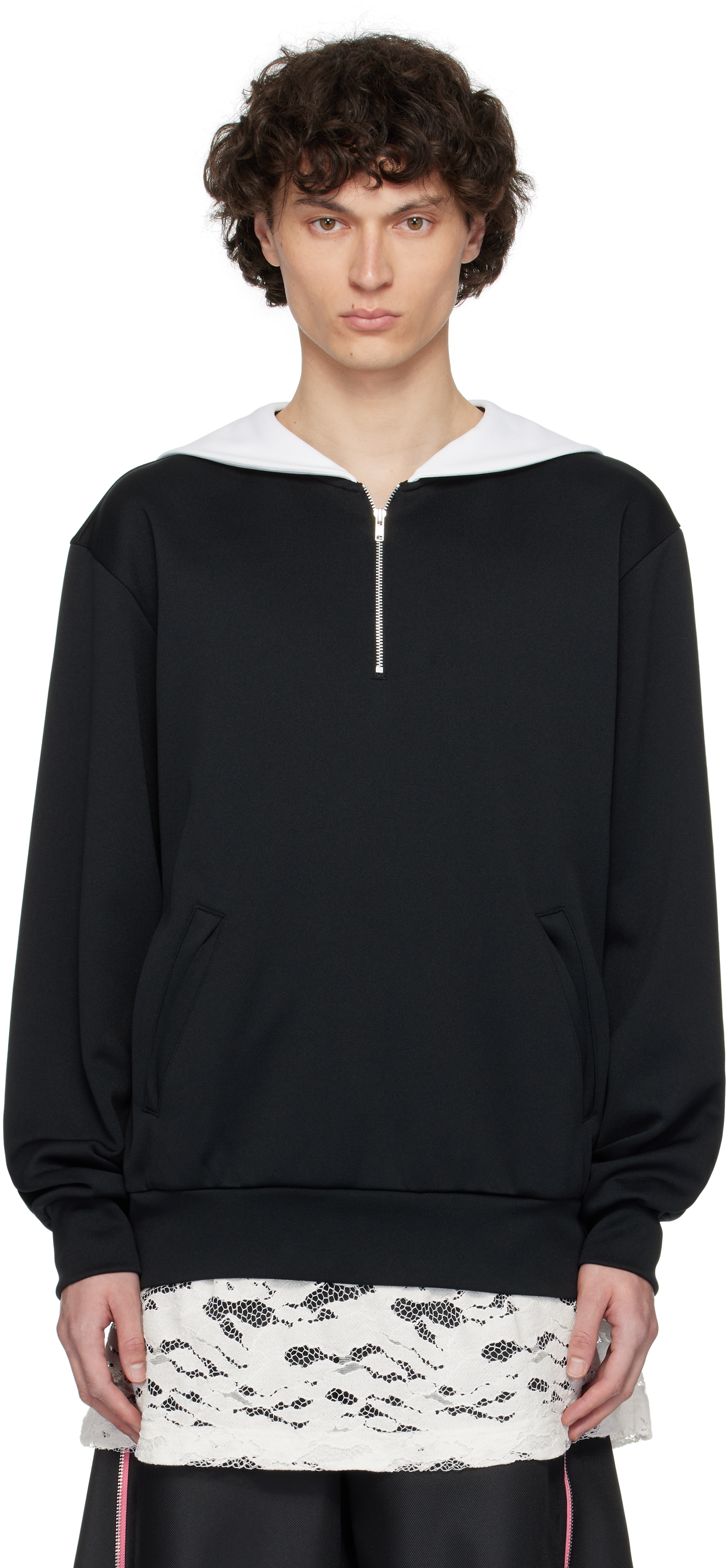 Comme Des Garçons Homme Deux Black & White Smooth Thick Quarter Zip Sweatshirt