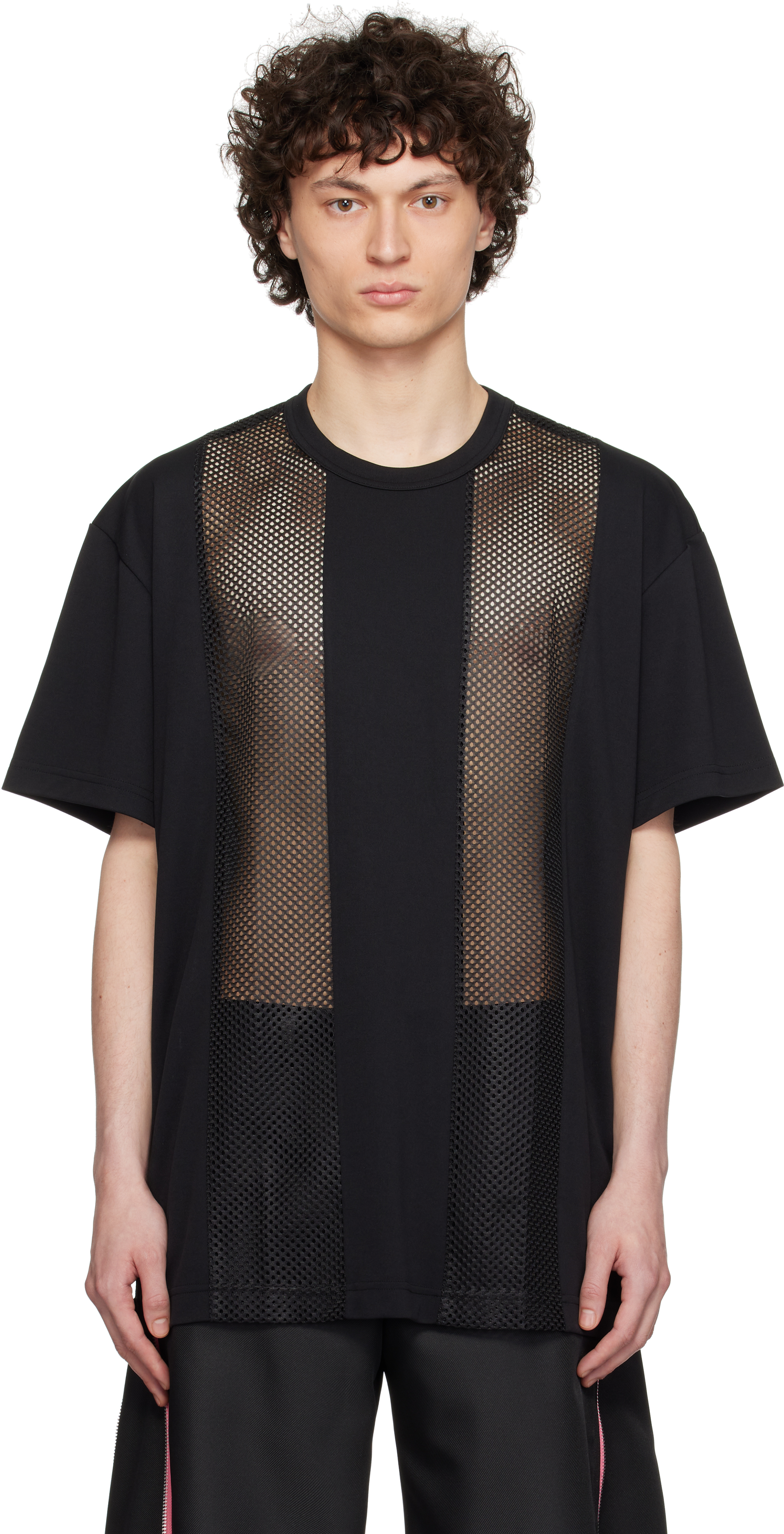 Black Polyester Piqué x Mesh T-shirt