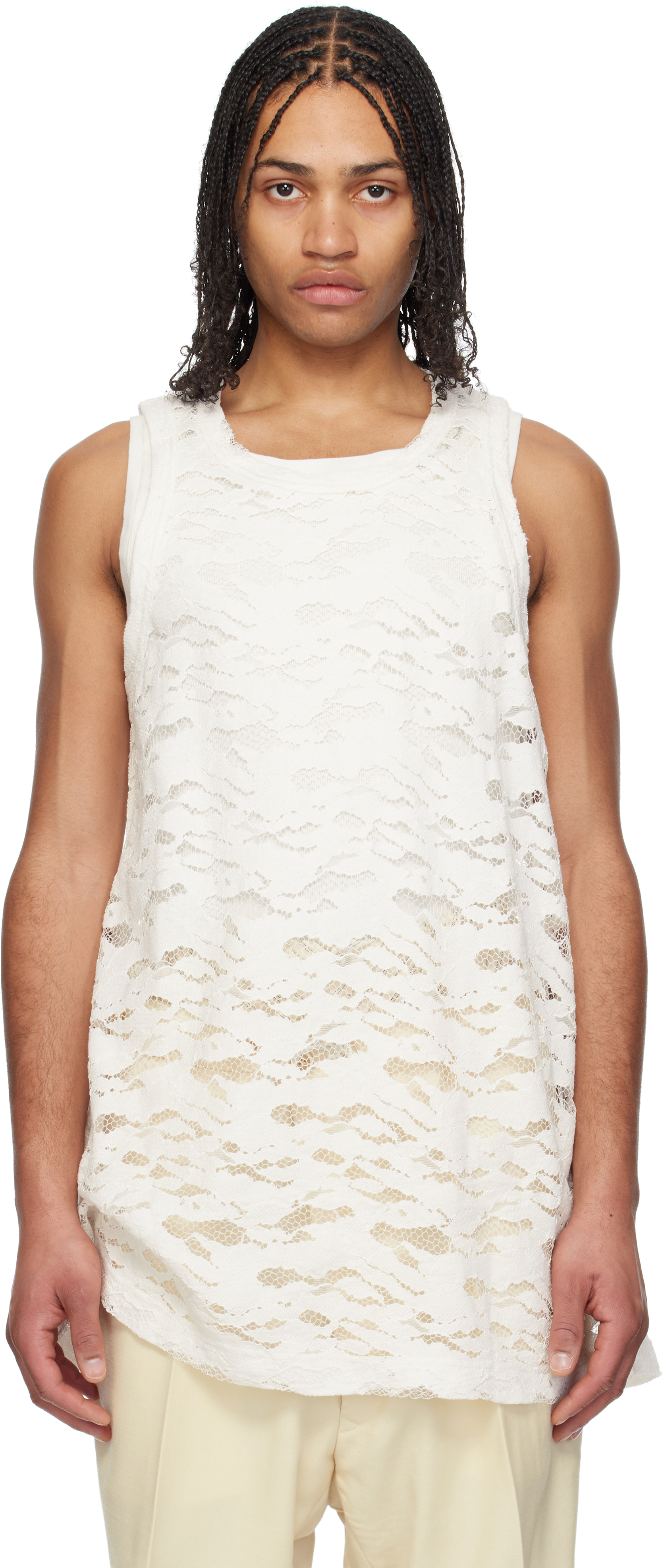 White Raschel Lace Tank Top