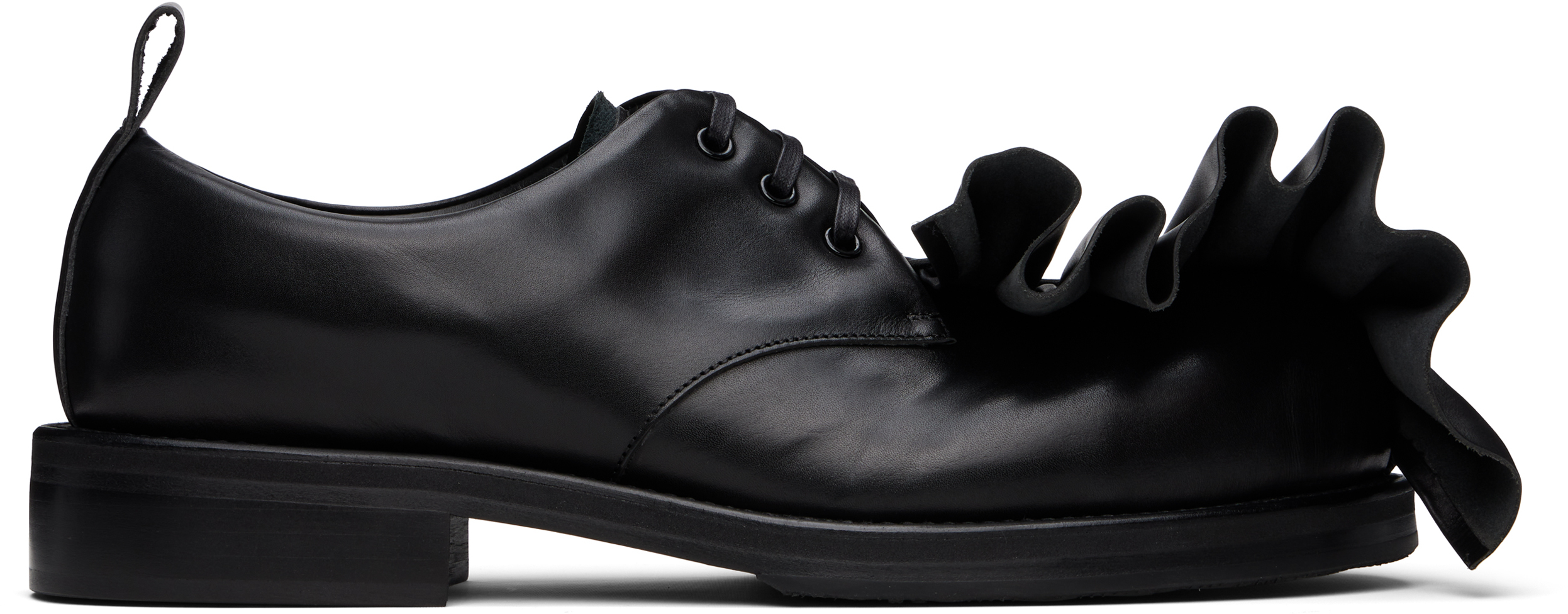 Tricker's × KIDS LOVE GAITE_M7672_UK8 Kids Love Gaite Ruffled Leather Derbies in Black – SVRN