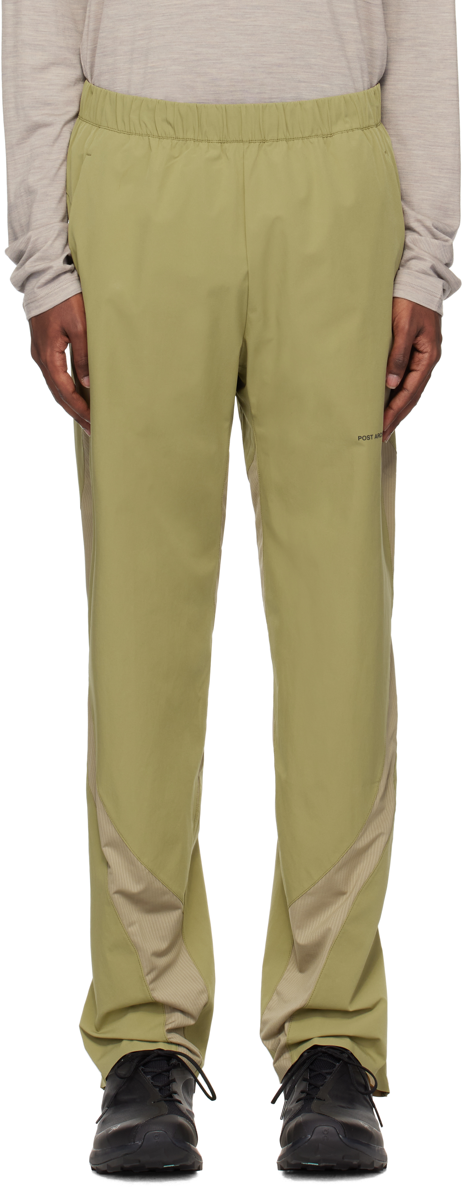 POST ARCHIVE FACTION (PAF) KHAKI ON EDITION RUNNING TRACK PANTS 