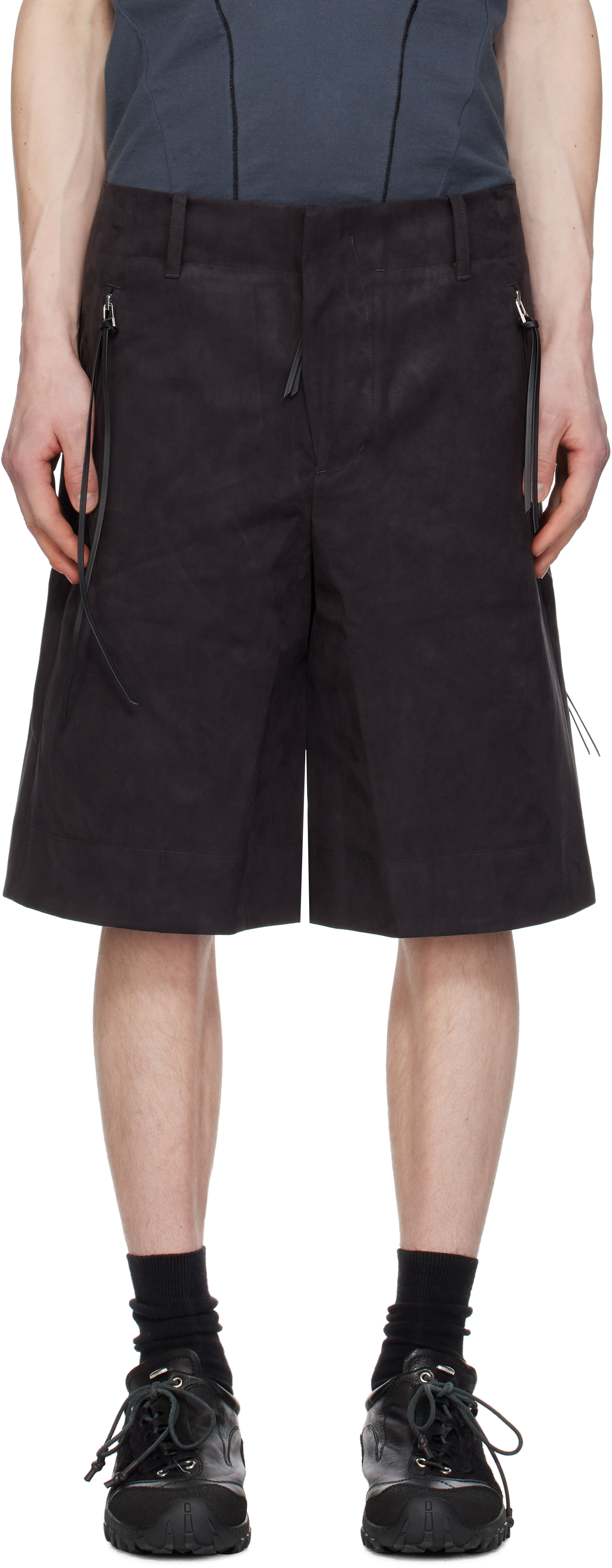 POST ARCHIVE FACTION (PAF) BLACK 8.0 CENTER TECHNICAL FAUX-SUEDE SHORTS