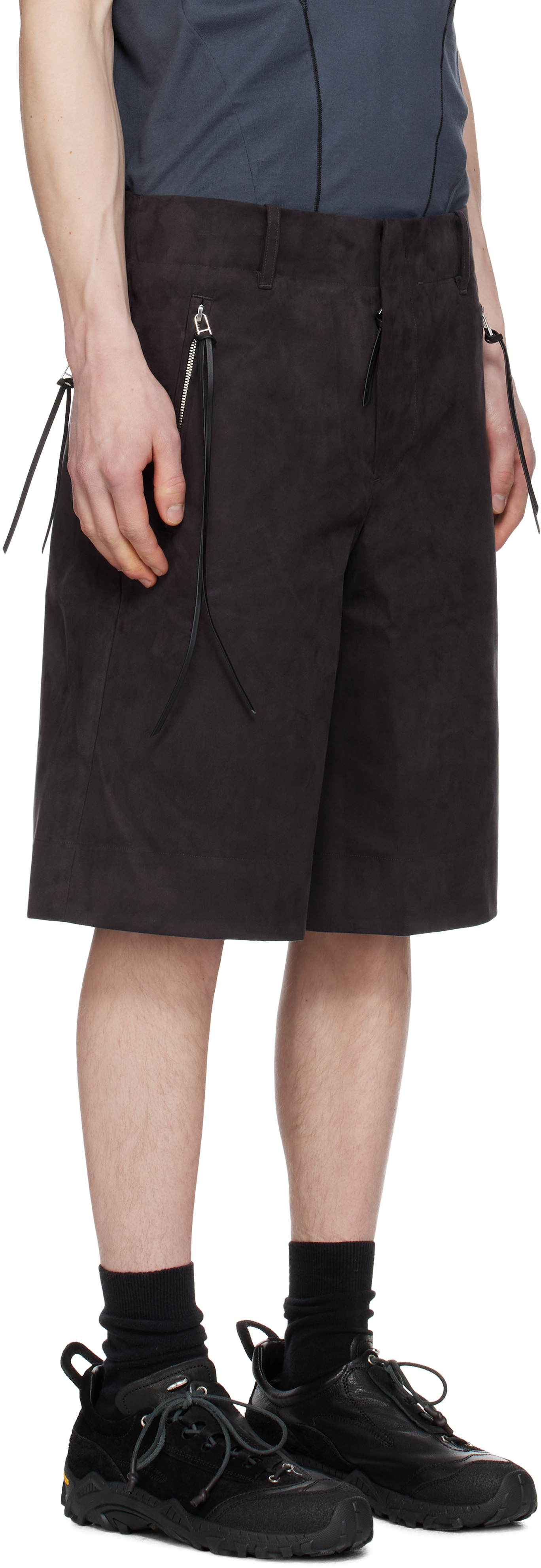 POST ARCHIVE FACTION (PAF) BLACK 8.0 CENTER TECHNICAL FAUX-SUEDE SHORTS