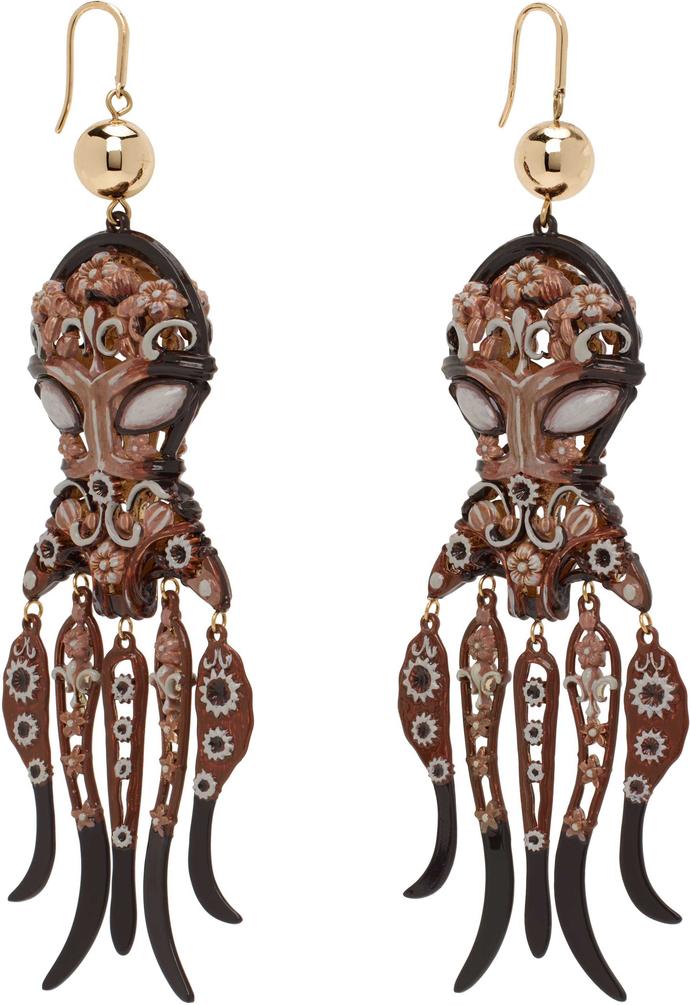 Tory Burch Gold & Brown Octopus Earrings In Gold
