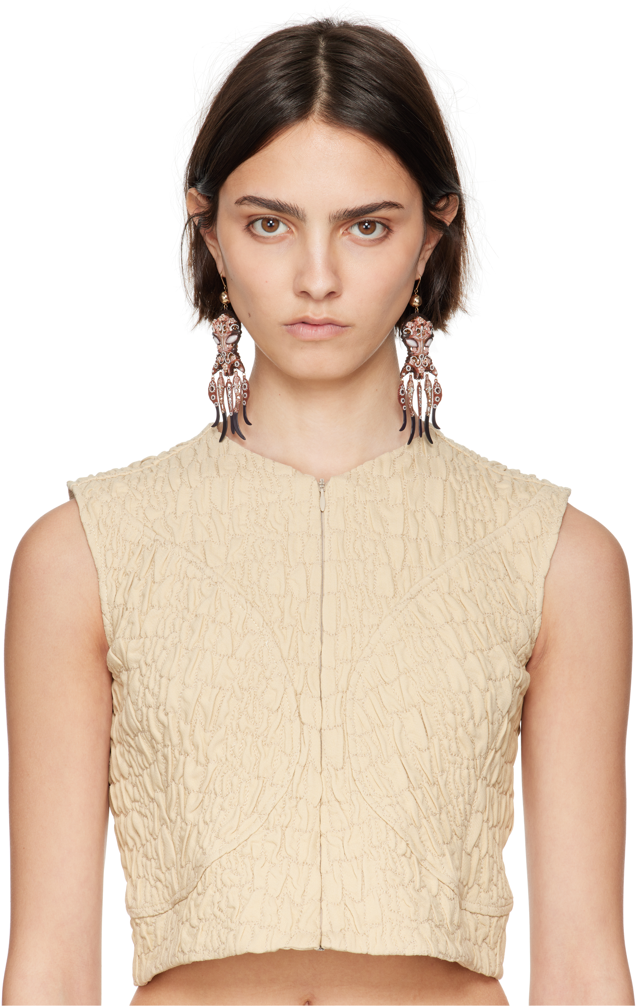 Tory Burch Gold & Brown Octopus Earrings In Gold