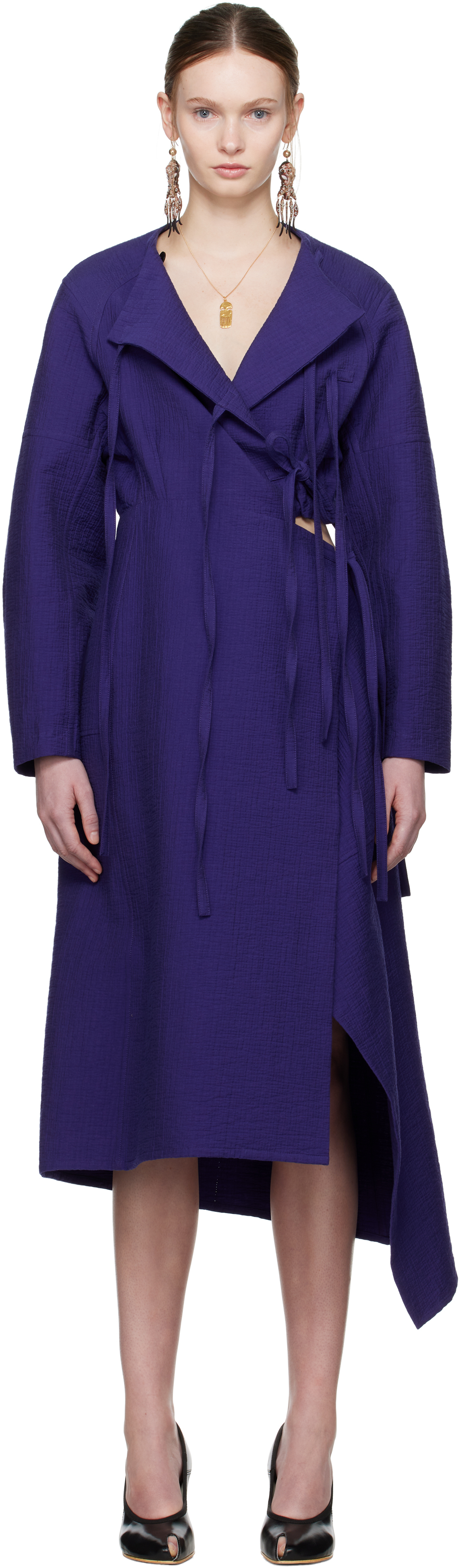 Purple Cotton Wrap Midi Dress