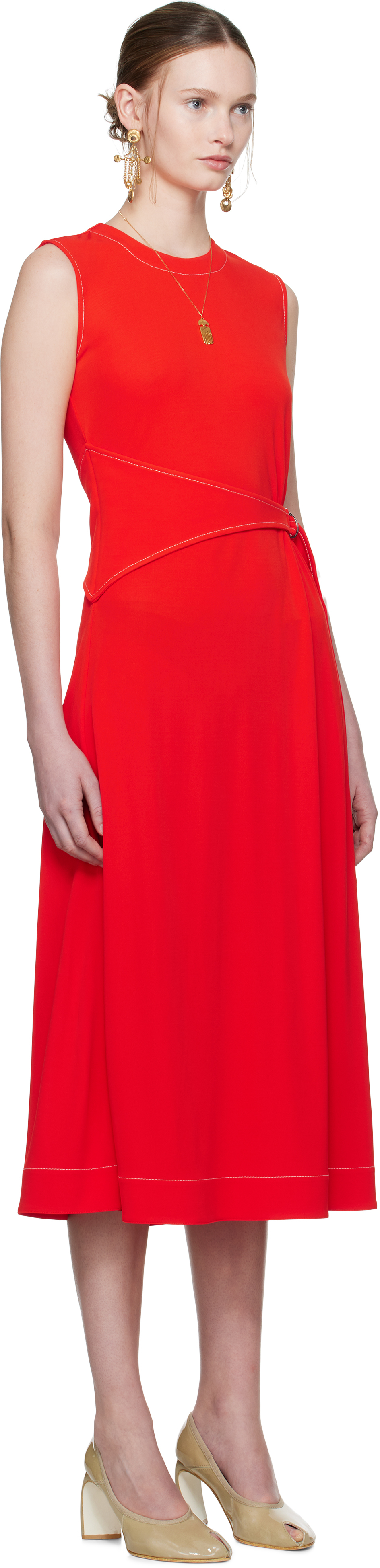 Tory Burch Red Belted Jersey Midi Dress In Deep Poppy