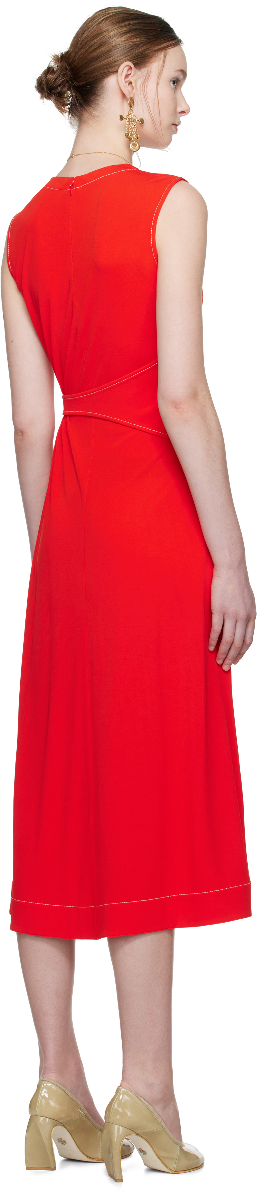 Tory Burch Red Belted Jersey Midi Dress In Deep Poppy