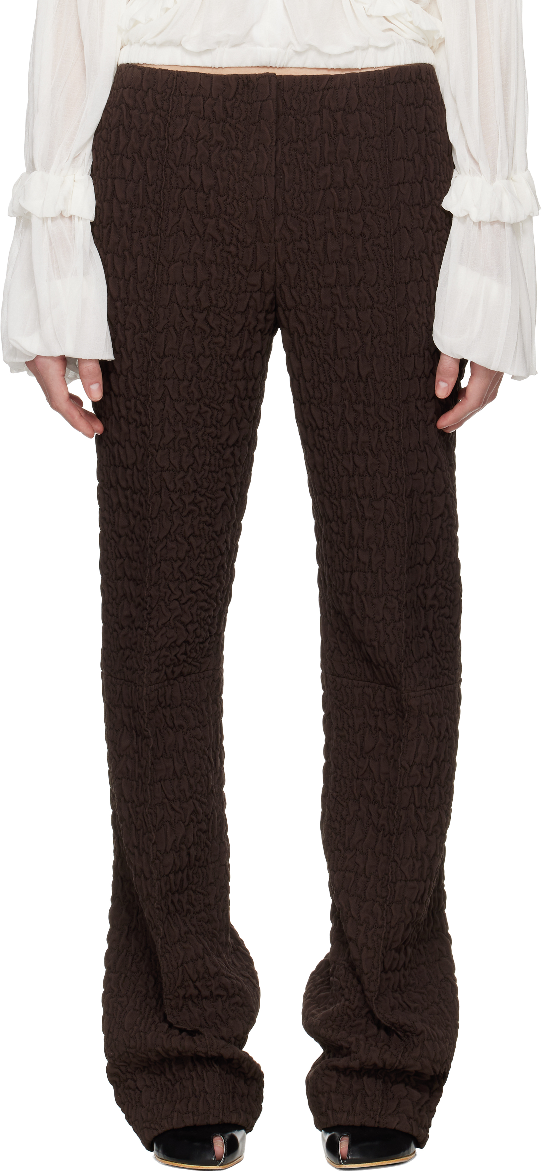 Tory Burch Brown Wool Silk Slim Trousers In Boba Brown
