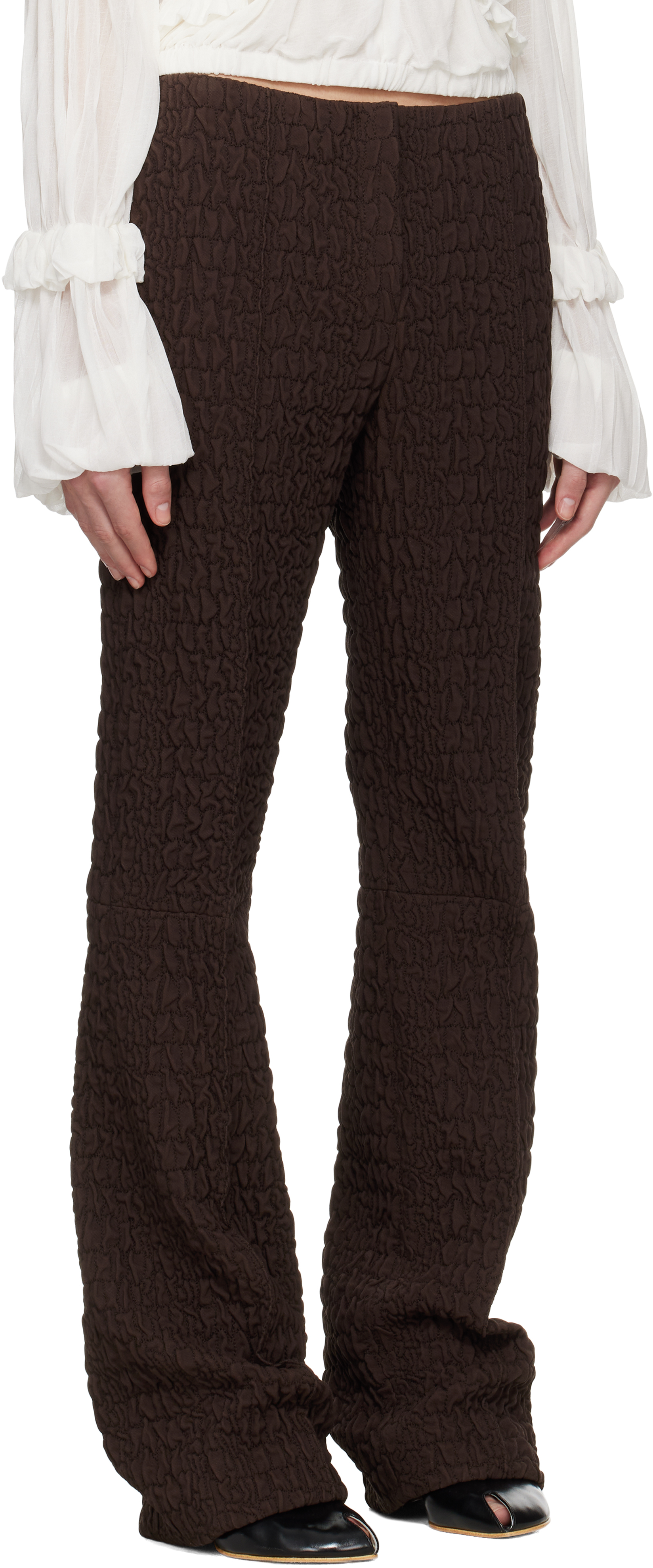 Tory Burch Brown Wool Silk Slim Trousers In Boba Brown