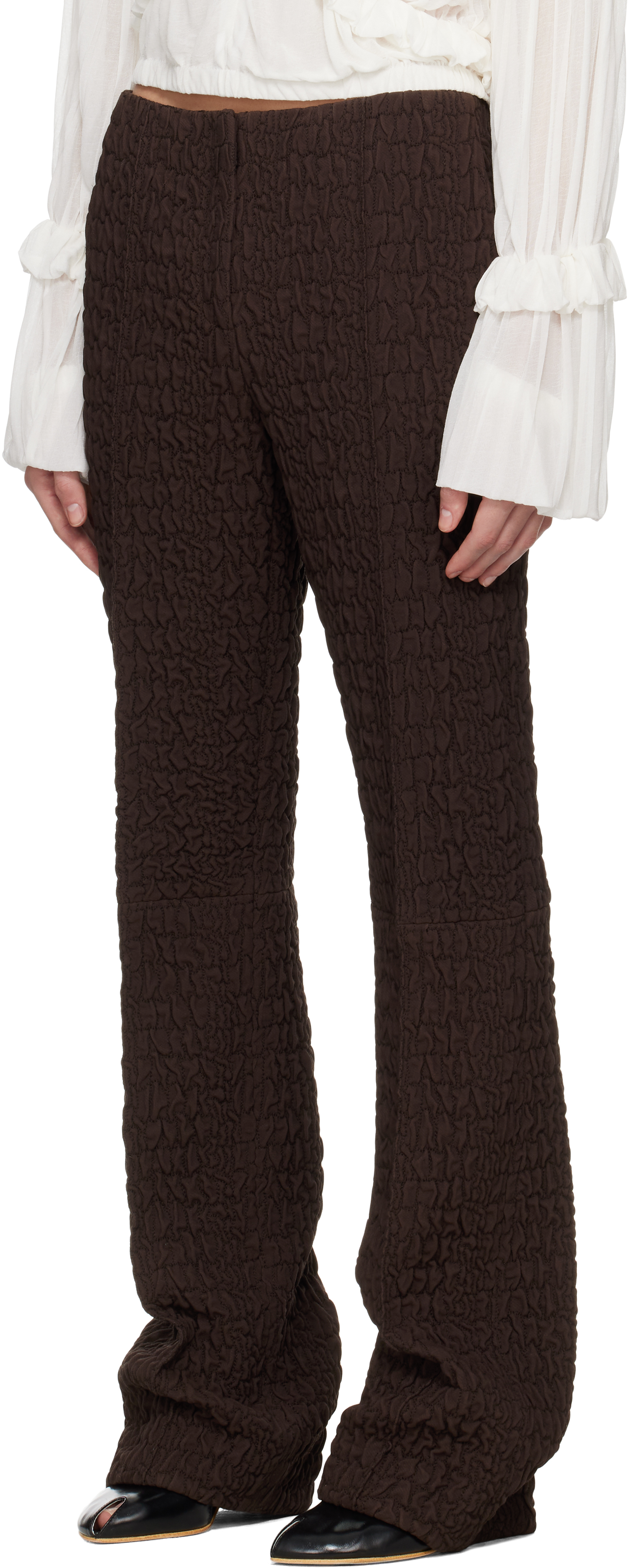 Tory Burch Brown Wool Silk Slim Trousers In Boba Brown