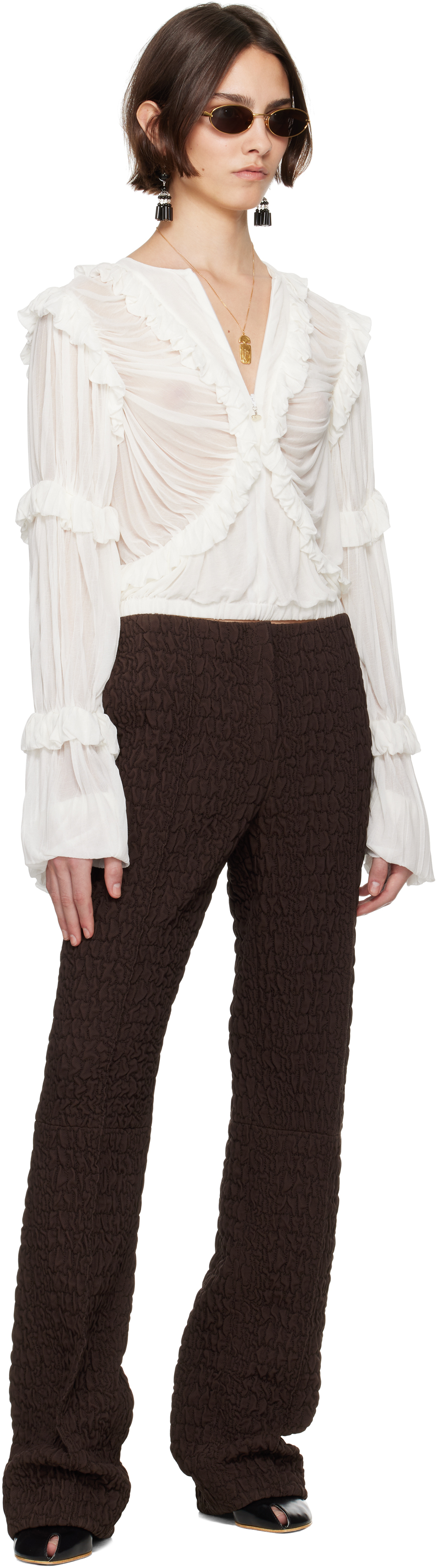 Tory Burch Brown Wool Silk Slim Trousers In Boba Brown