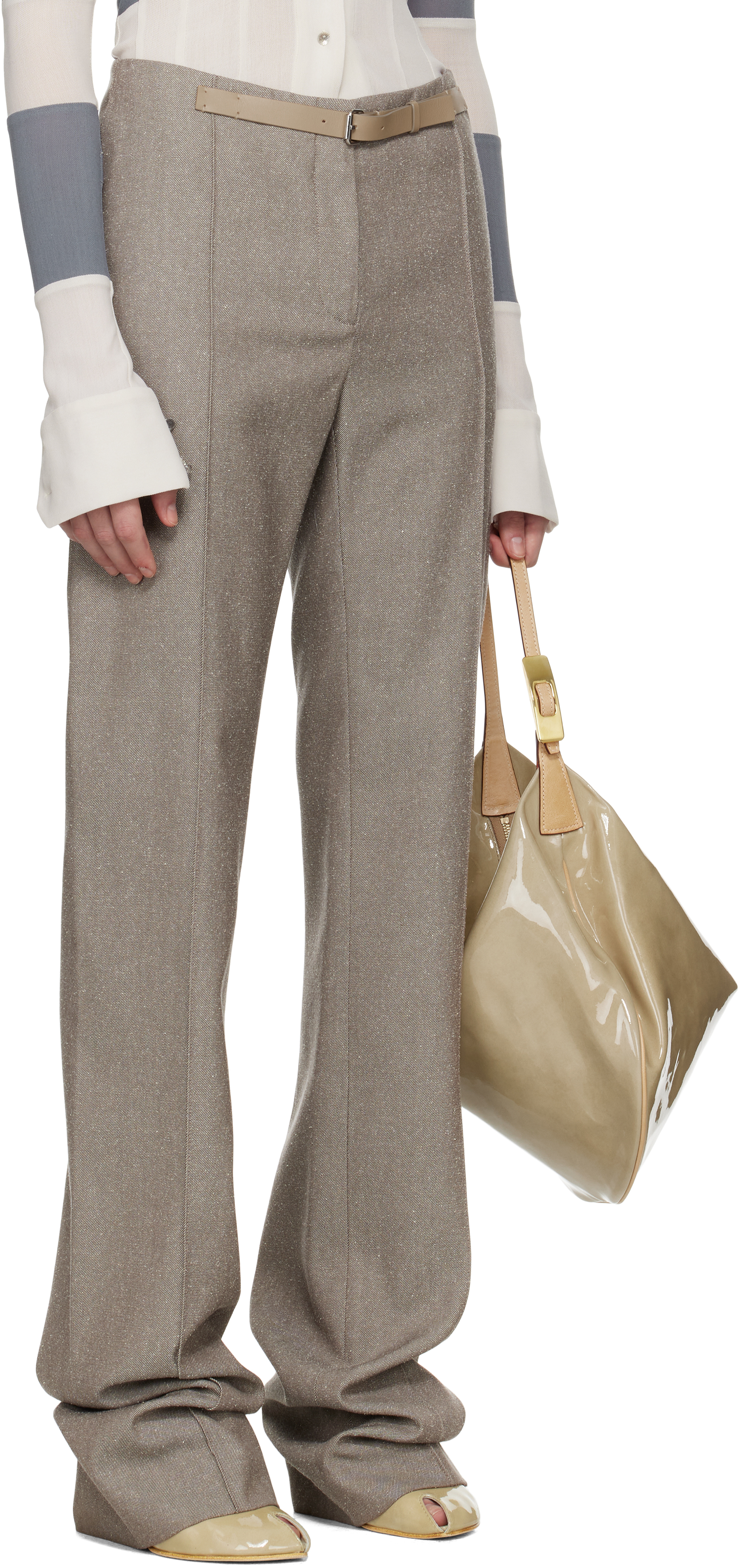 Tory Burch Taupe High Waisted Wool Trousers In Mountain Ash Ground/