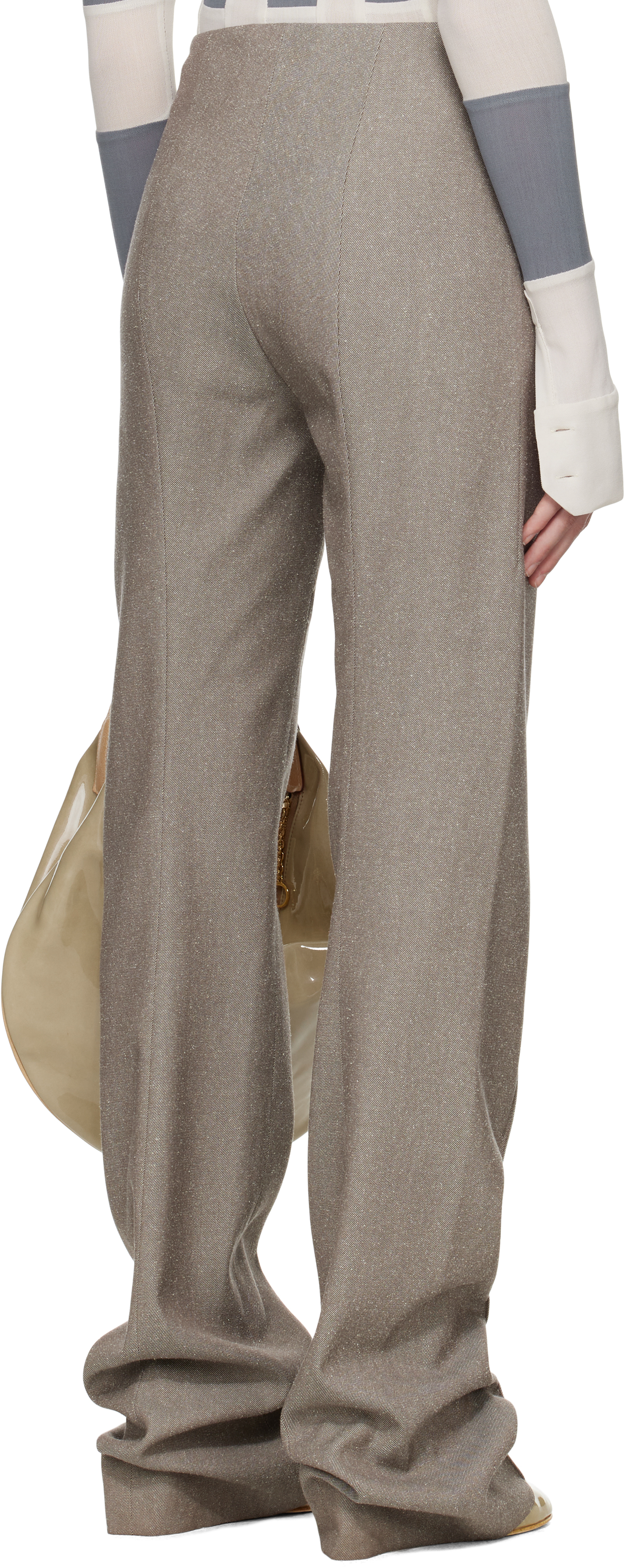 Tory Burch Taupe High Waisted Wool Trousers In Mountain Ash Ground/