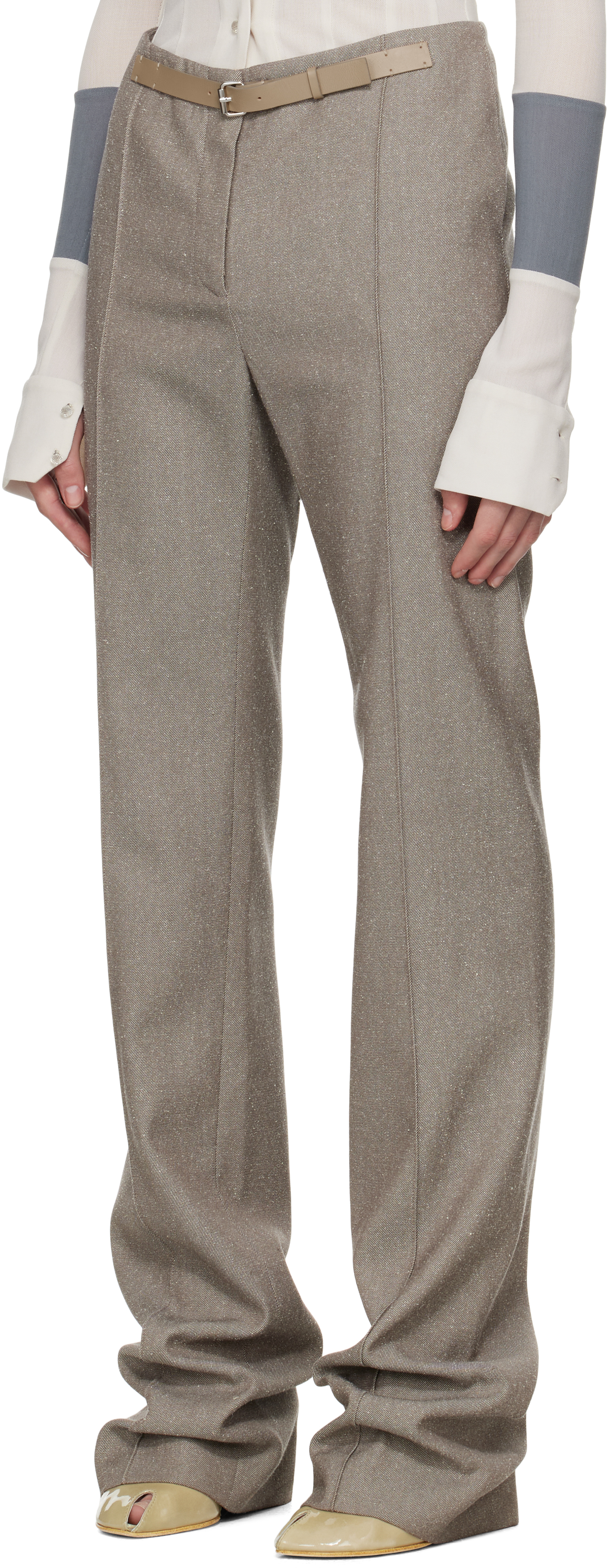 Tory Burch Taupe High Waisted Wool Trousers In Mountain Ash Ground/